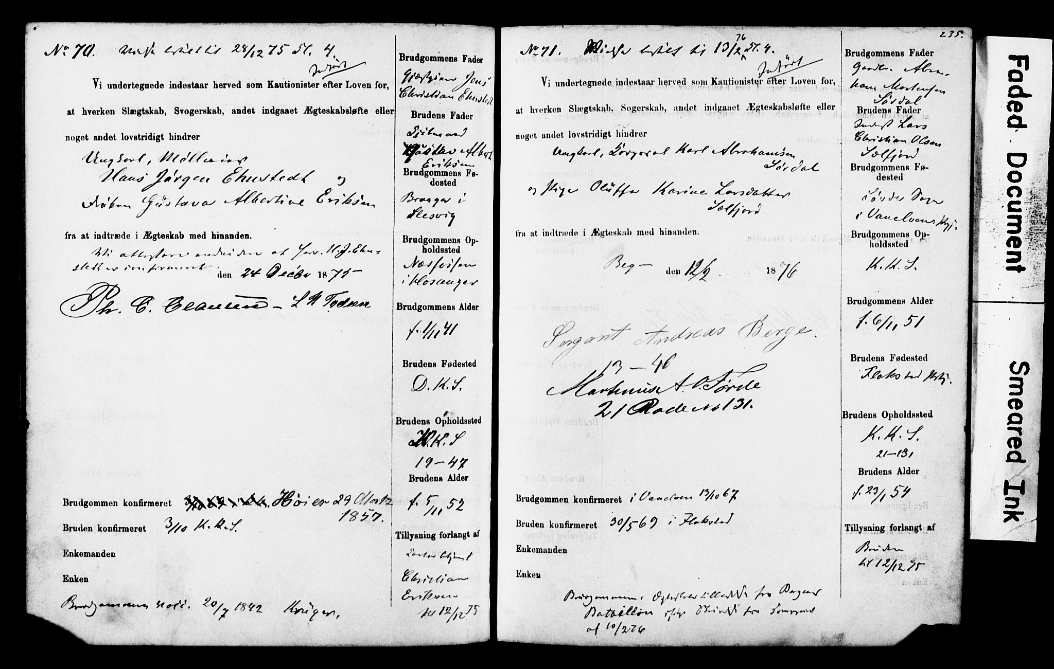 Korskirken sokneprestembete, SAB/A-76101: Forlovererklæringer nr. II.5.4, 1871-1878, s. 235