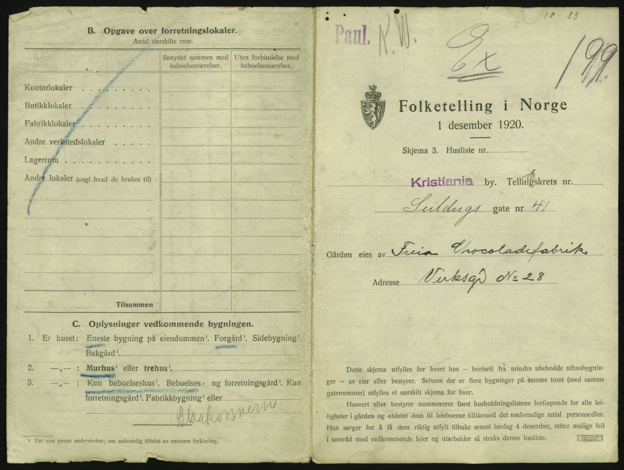SAO, Folketelling 1920 for 0301 Kristiania kjøpstad, 1920, s. 94661