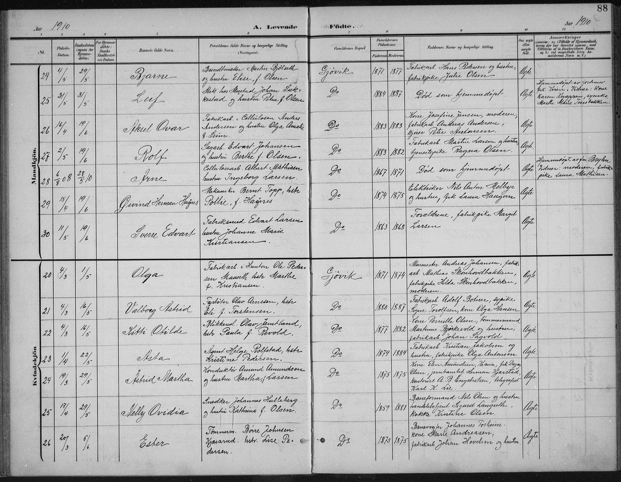 Vardal prestekontor, AV/SAH-PREST-100/H/Ha/Haa/L0013: Ministerialbok nr. 13, 1901-1911, s. 88