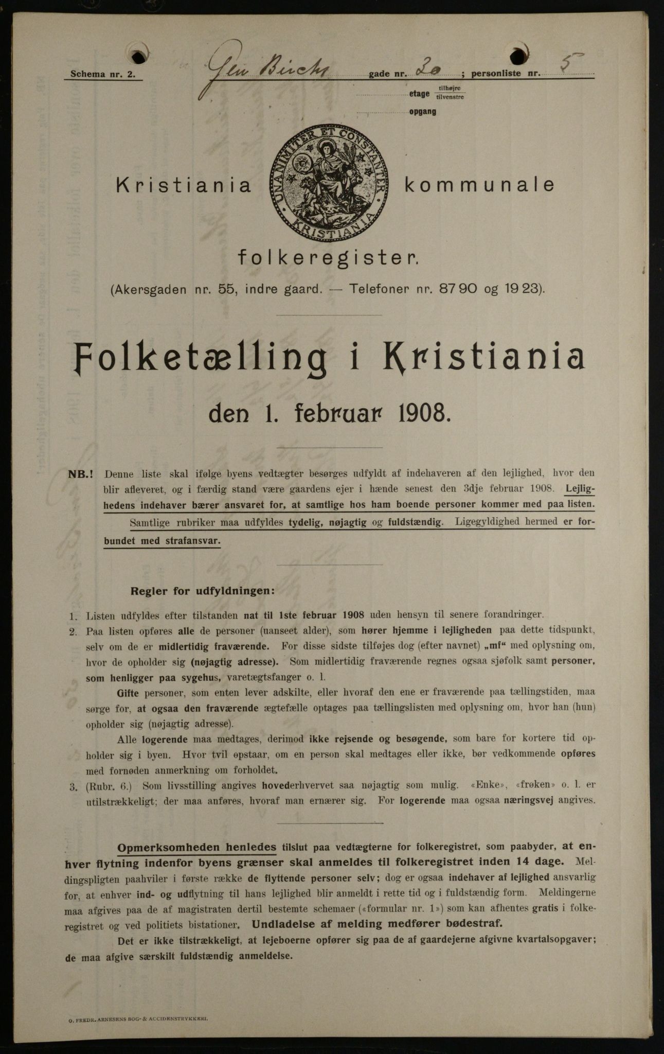 OBA, Kommunal folketelling 1.2.1908 for Kristiania kjøpstad, 1908, s. 26200