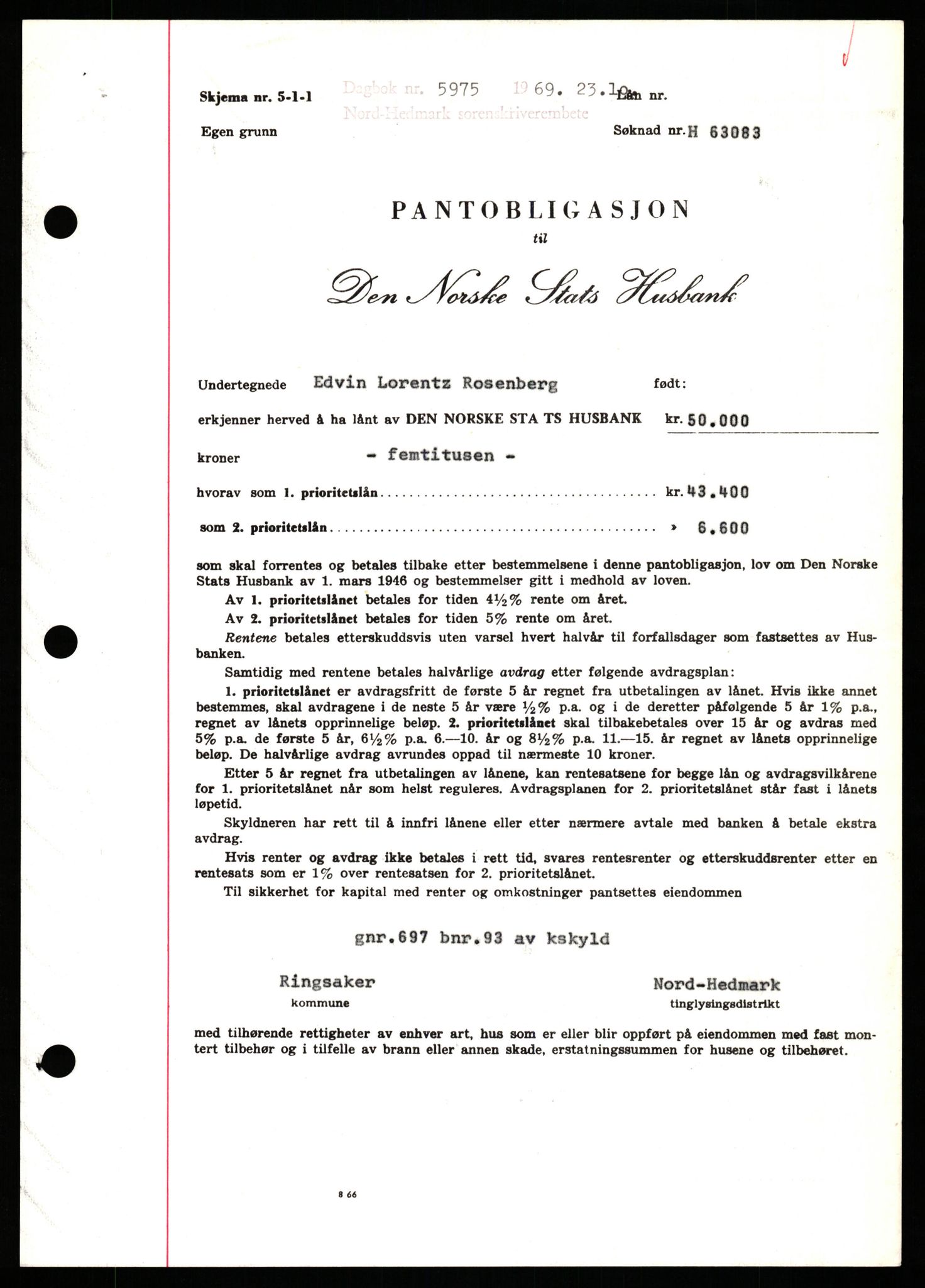 Nord-Hedmark sorenskriveri, SAH/TING-012/H/Hb/Hbf/L0082: Pantebok nr. B82, 1969-1969, Dagboknr: 5975/1969