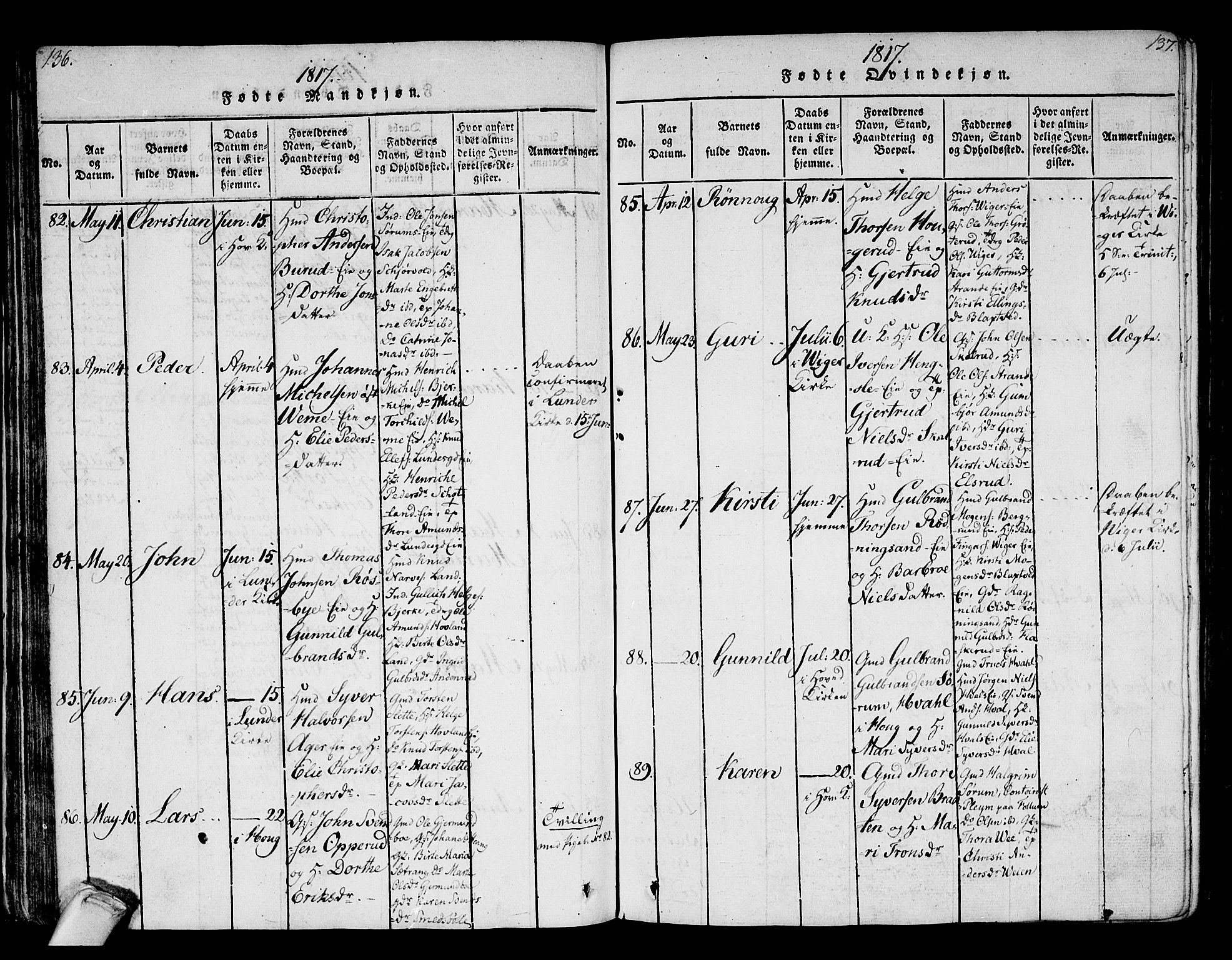 Norderhov kirkebøker, AV/SAKO-A-237/F/Fa/L0008: Ministerialbok nr. 8, 1814-1833, s. 136-137