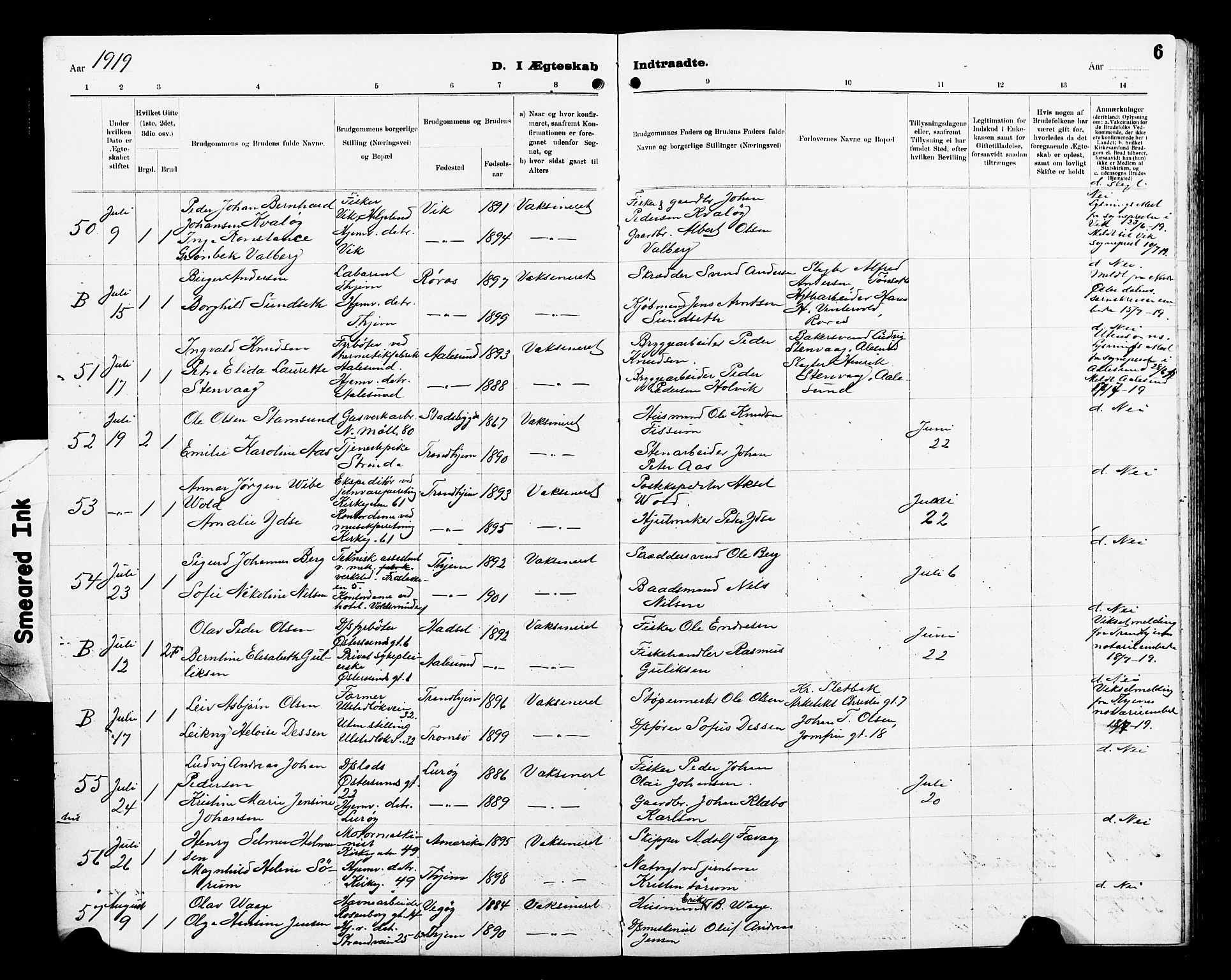 Ministerialprotokoller, klokkerbøker og fødselsregistre - Sør-Trøndelag, AV/SAT-A-1456/605/L0257: Klokkerbok nr. 605C04, 1916-1922, s. 6