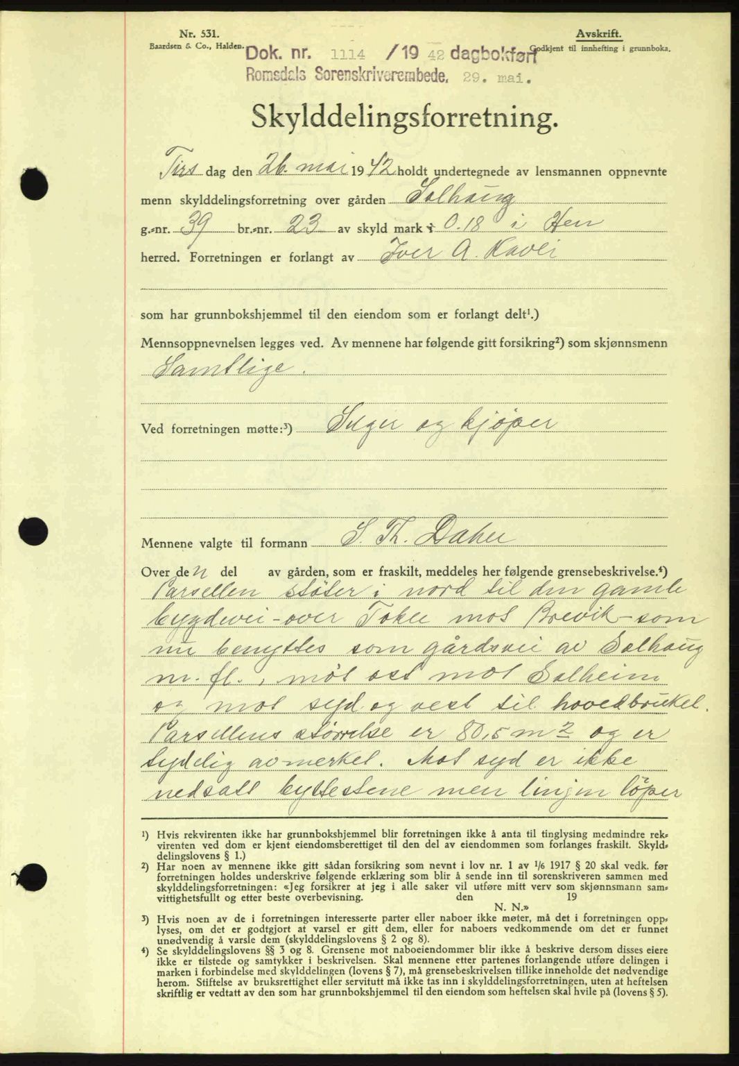 Romsdal sorenskriveri, SAT/A-4149/1/2/2C: Pantebok nr. A12, 1942-1942, Dagboknr: 1114/1942