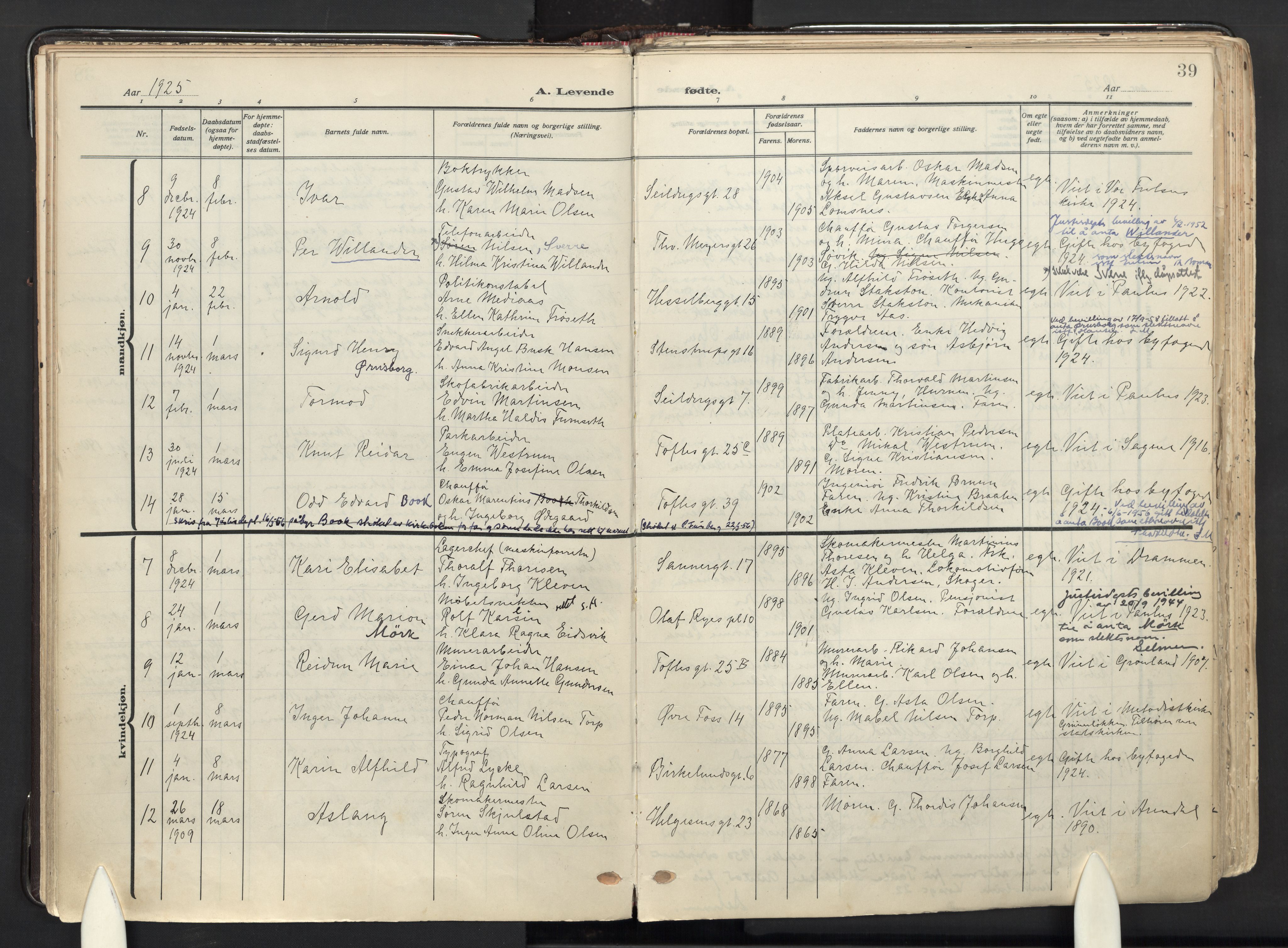 Paulus prestekontor Kirkebøker, AV/SAO-A-10871/F/Fa/L0027: Ministerialbok nr. 27, 1922-1945, s. 39