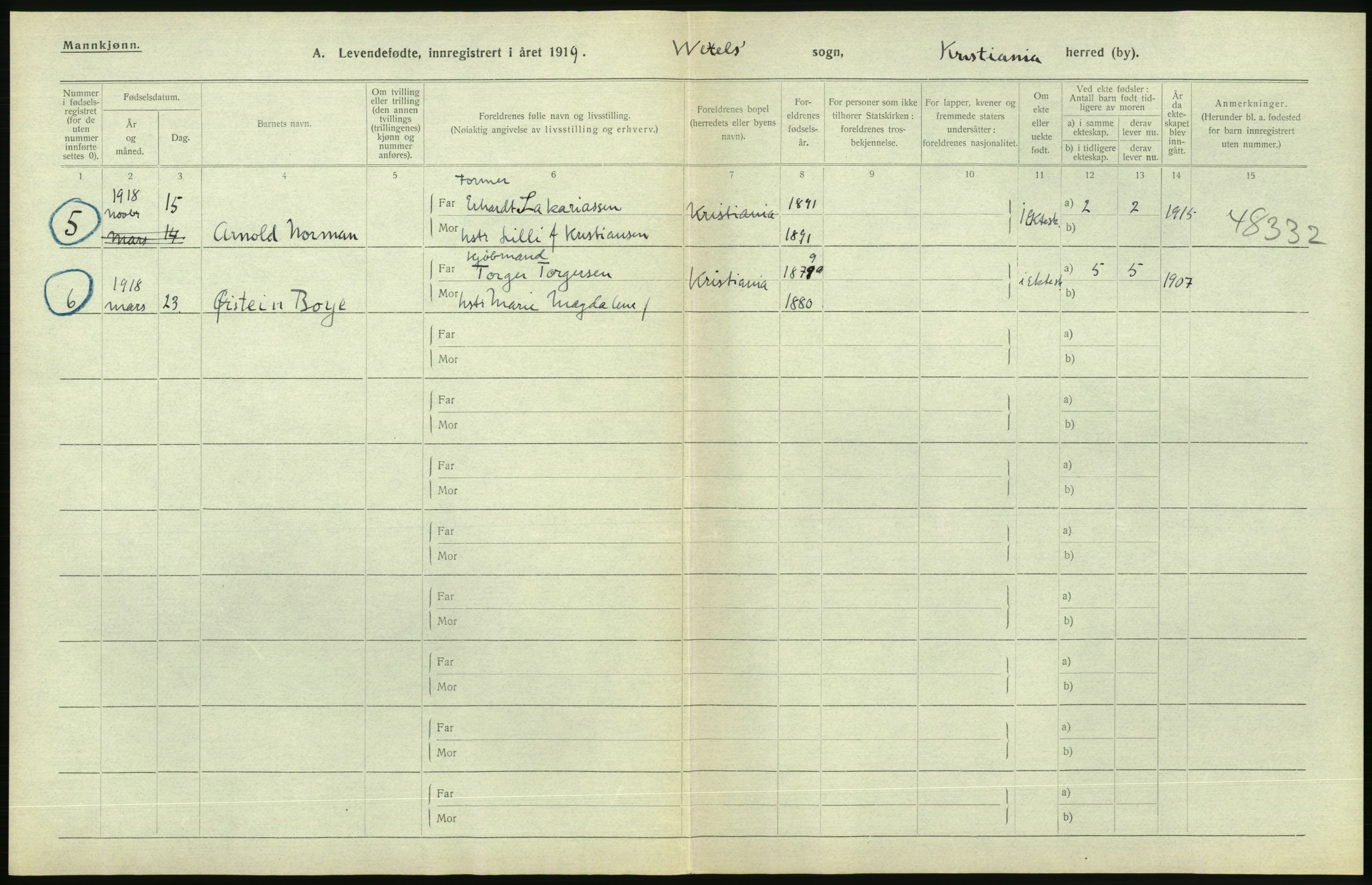 Statistisk sentralbyrå, Sosiodemografiske emner, Befolkning, AV/RA-S-2228/D/Df/Dfb/Dfbi/L0008: Kristiania: Levendefødte menn og kvinner., 1919