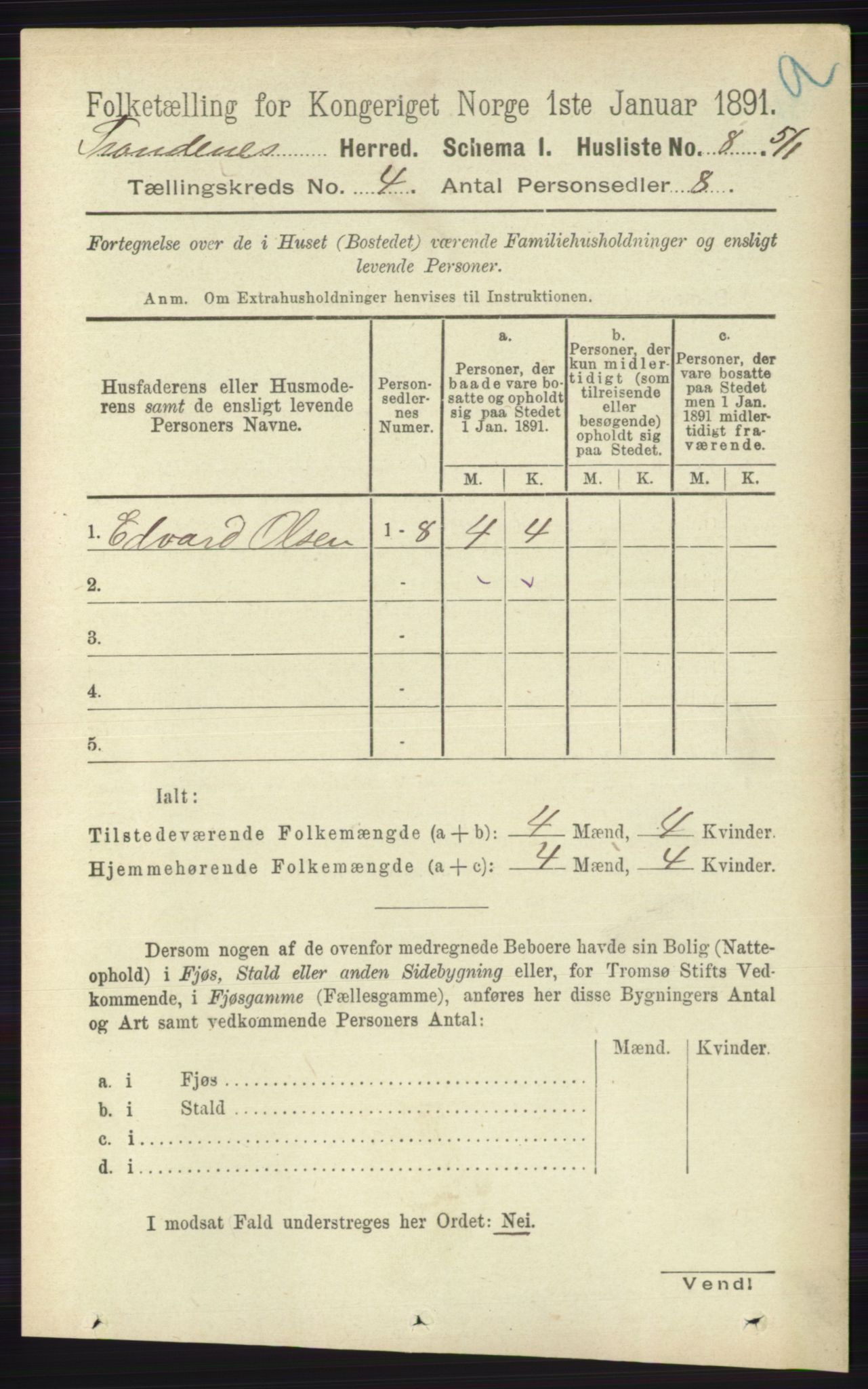 RA, Folketelling 1891 for 1914 Trondenes herred, 1891, s. 1821