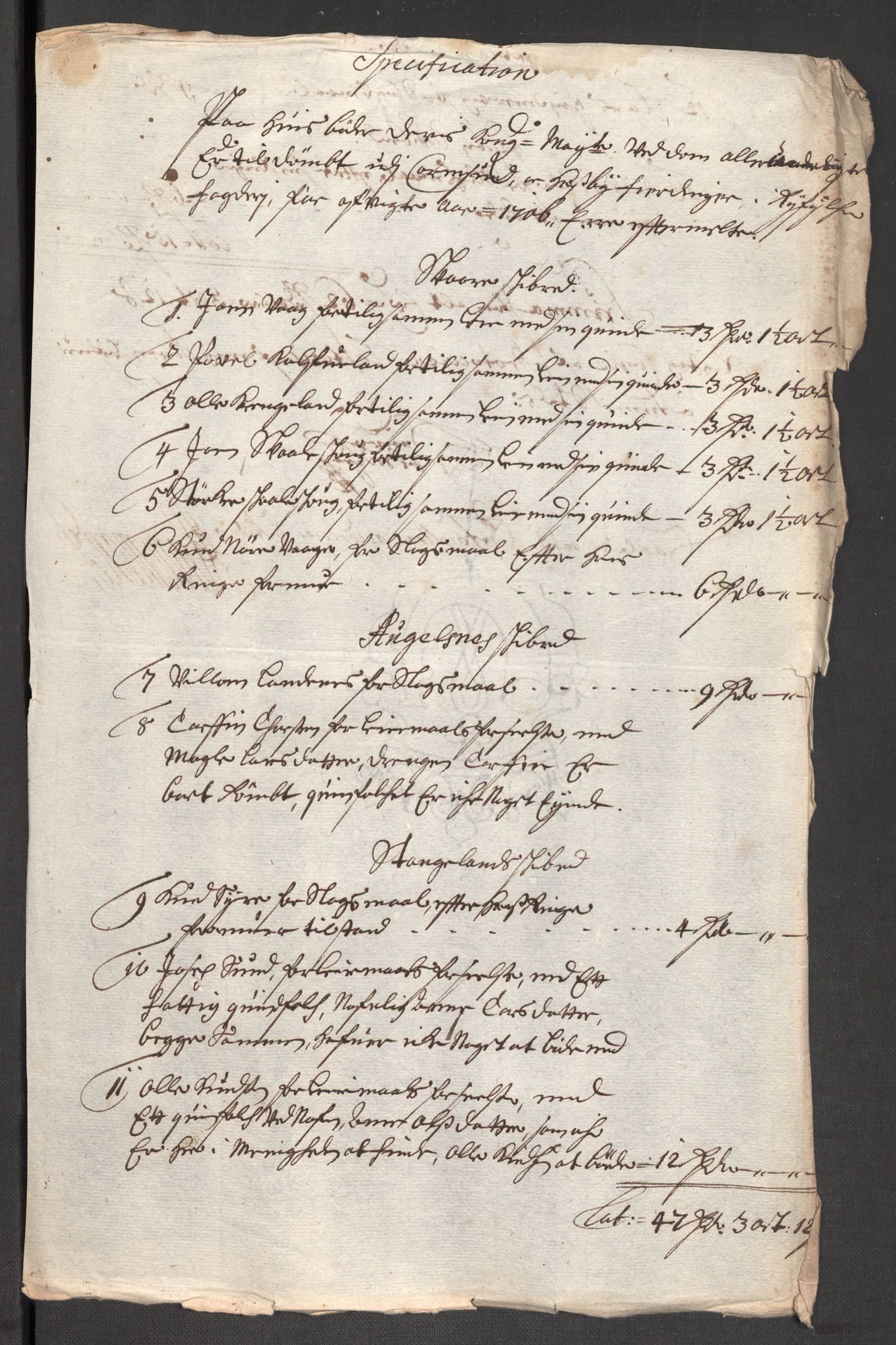 Rentekammeret inntil 1814, Reviderte regnskaper, Fogderegnskap, AV/RA-EA-4092/R47/L2861: Fogderegnskap Ryfylke, 1706-1709, s. 43