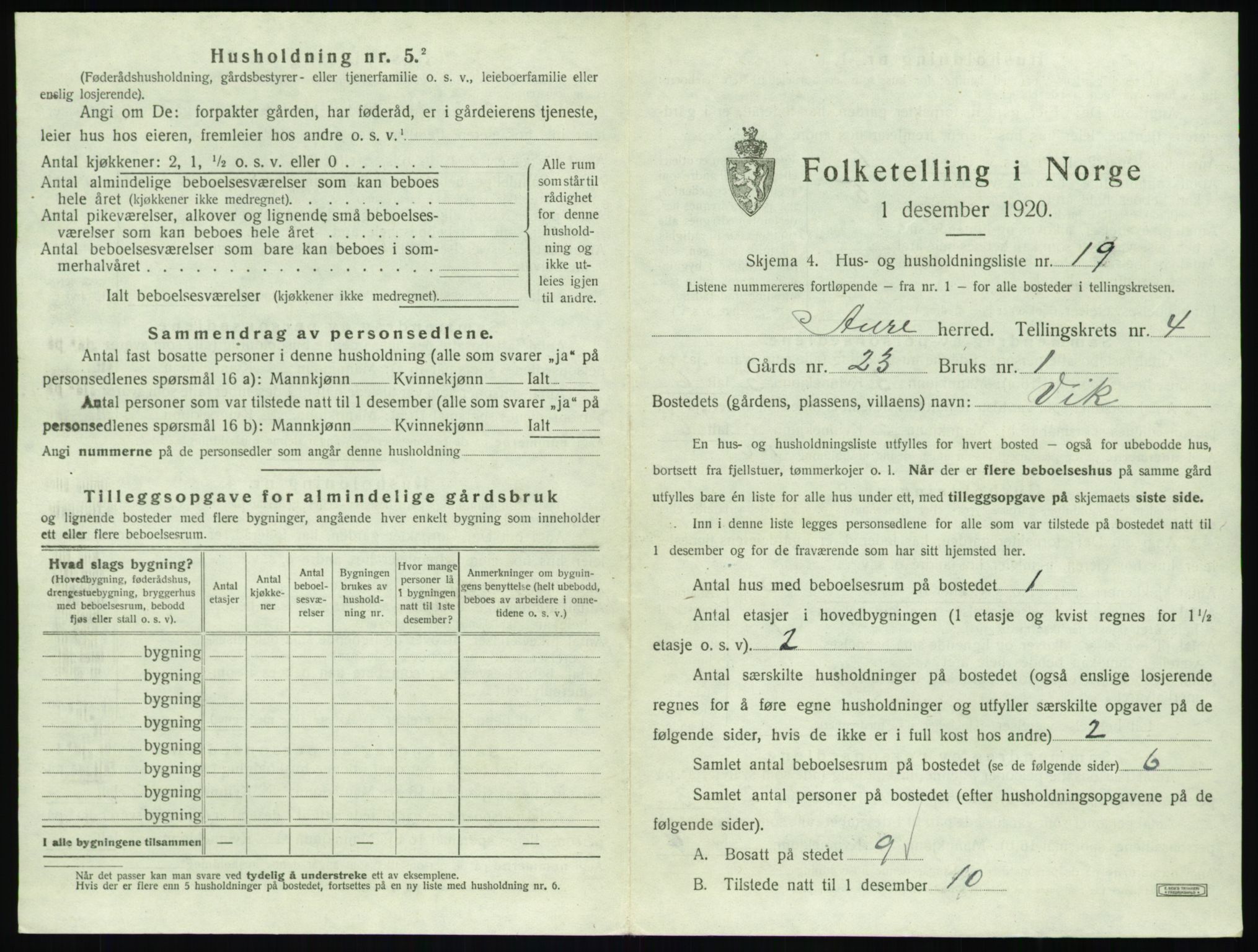 SAT, Folketelling 1920 for 1569 Aure herred, 1920, s. 258