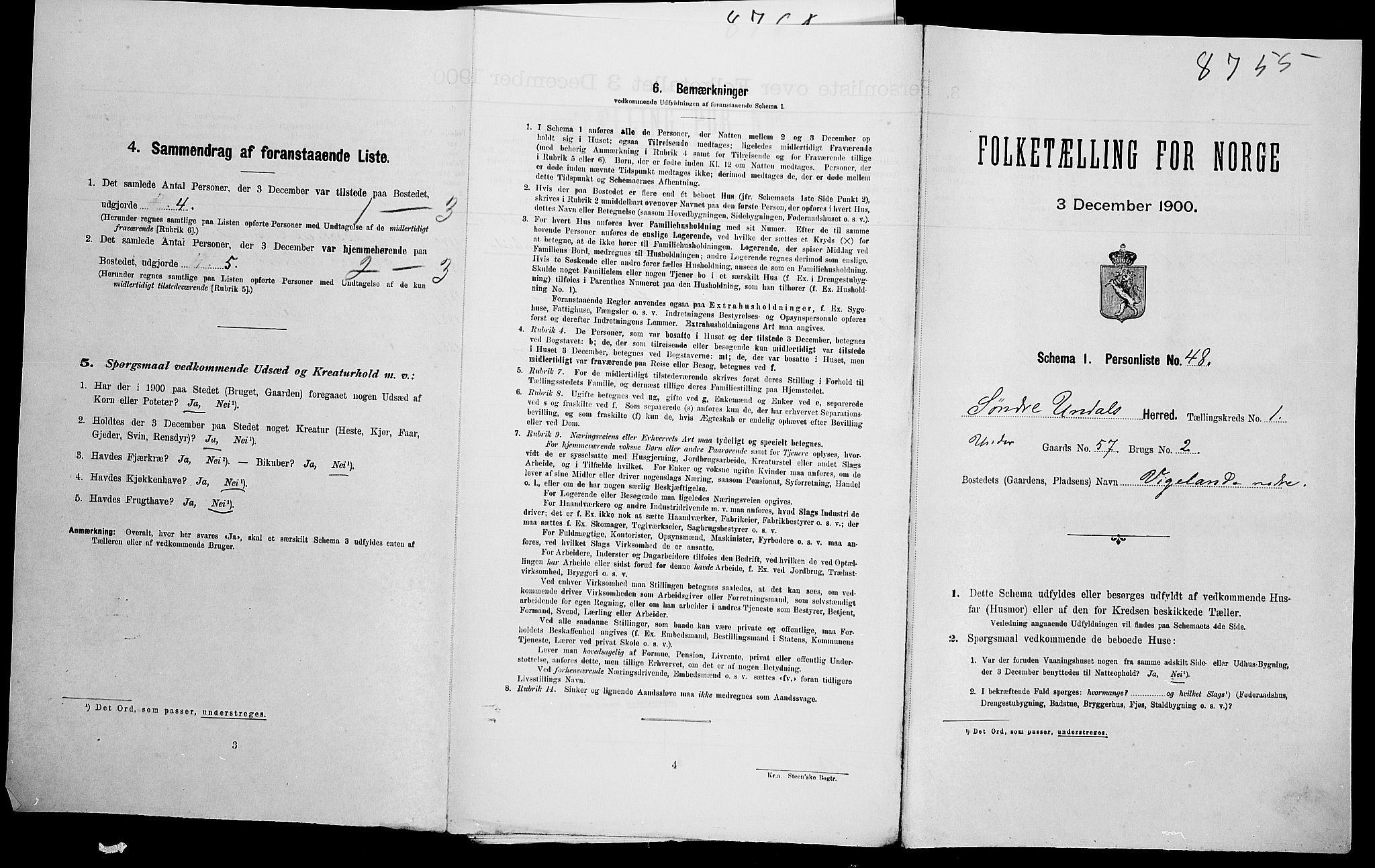 SAK, Folketelling 1900 for 1029 Sør-Audnedal herred, 1900, s. 187