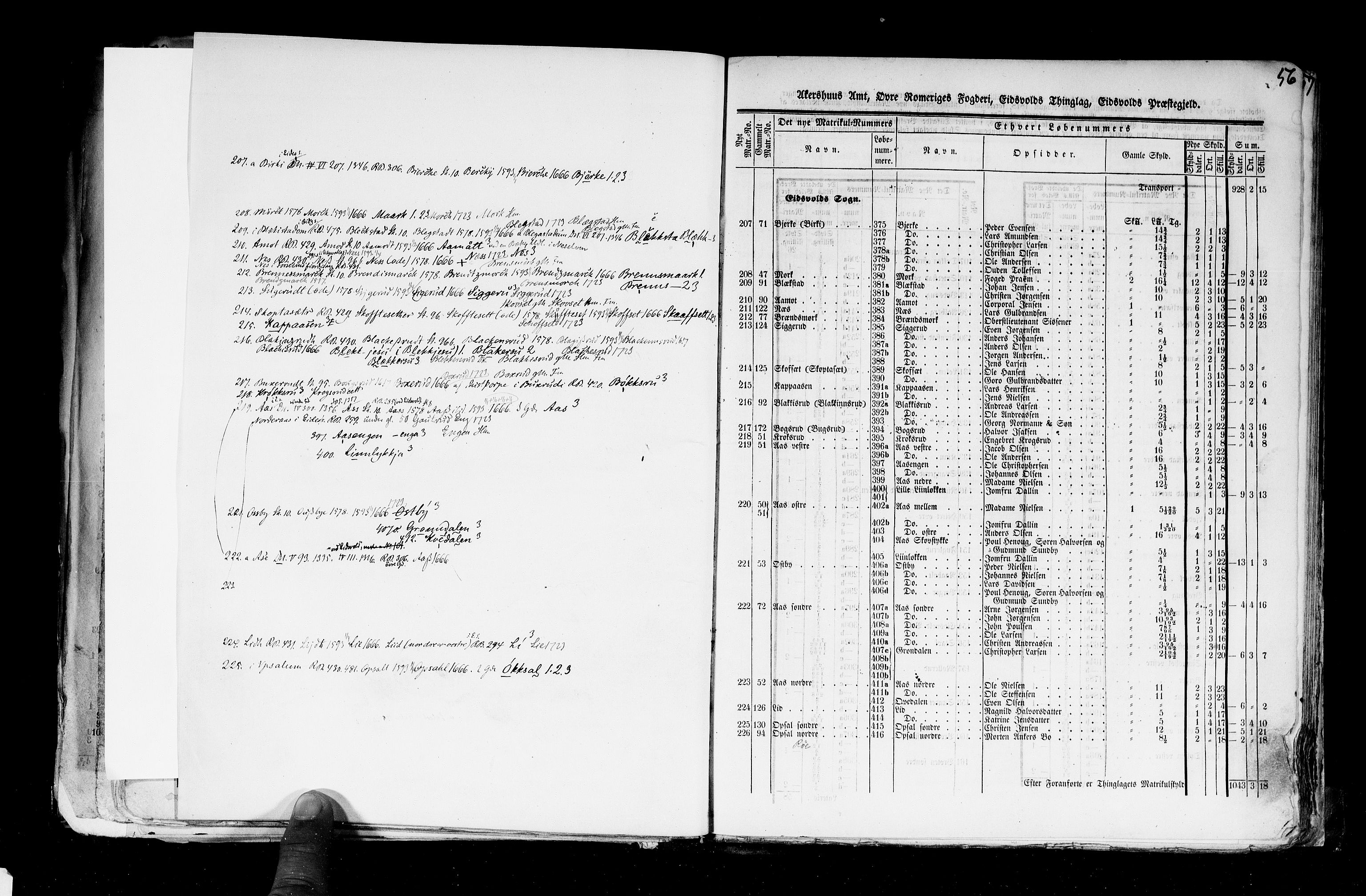 Rygh, RA/PA-0034/F/Fb/L0002: Matrikkelen for 1838 - Akershus amt (Akershus fylke), 1838, s. 56a