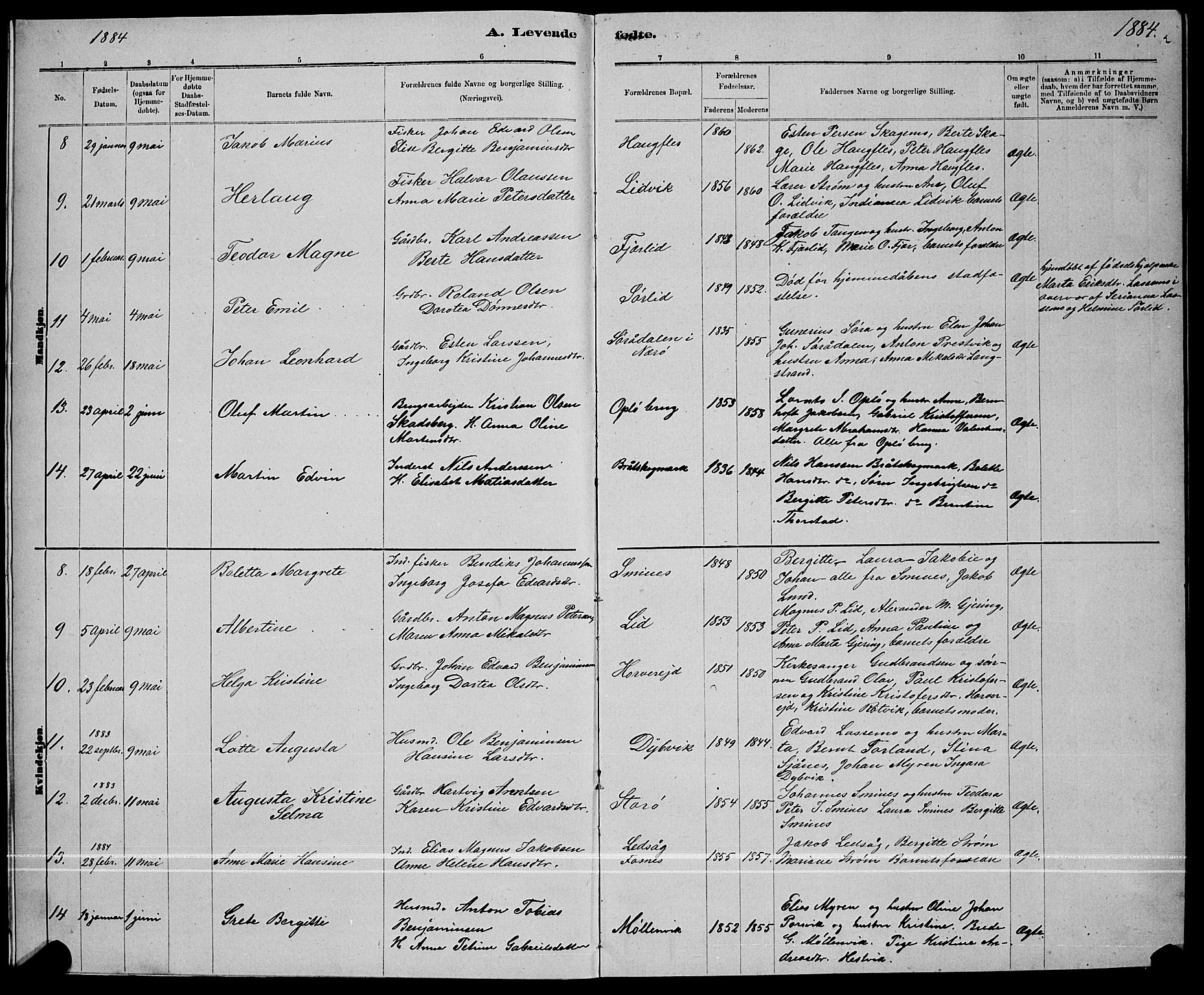 Ministerialprotokoller, klokkerbøker og fødselsregistre - Nord-Trøndelag, SAT/A-1458/780/L0651: Klokkerbok nr. 780C03, 1884-1898, s. 2