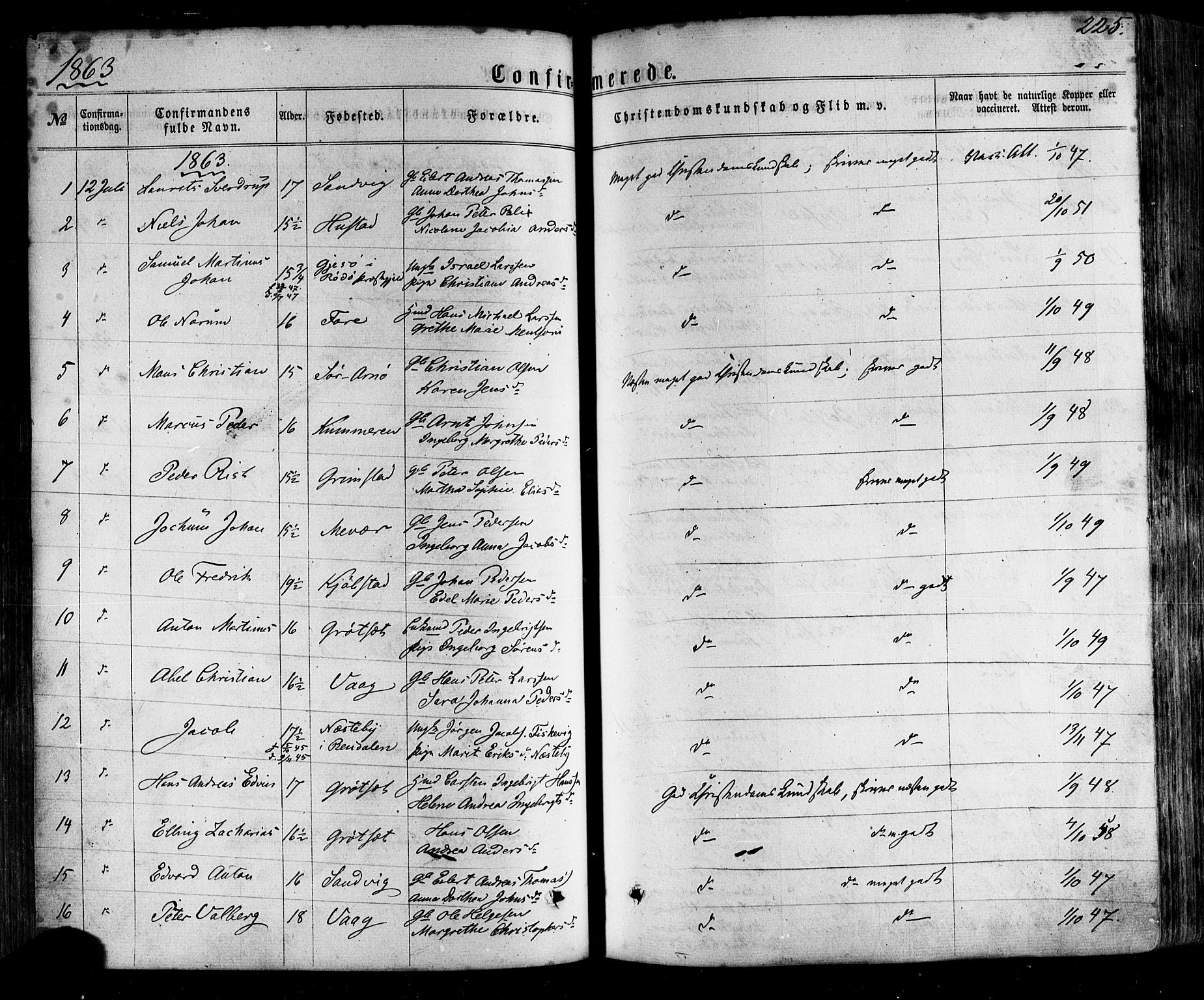 Ministerialprotokoller, klokkerbøker og fødselsregistre - Nordland, AV/SAT-A-1459/805/L0098: Ministerialbok nr. 805A05, 1862-1879, s. 225