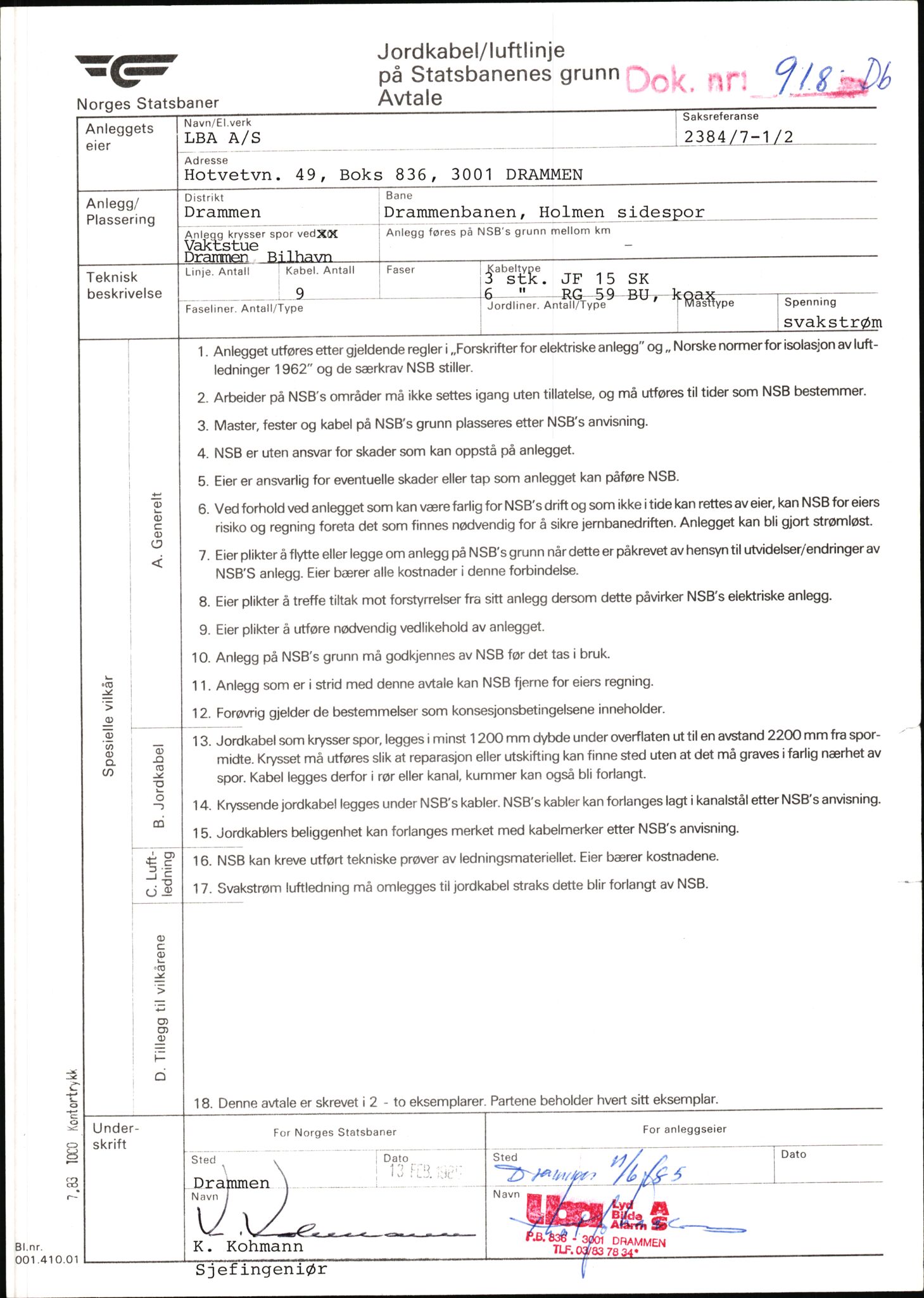 Norges Statsbaner Drammen distrikt (NSB), AV/SAKO-A-30/F/Fe/Fee/L0003: Kabelkryss Drammenbanen, Bratsbergbanen, Numedalsbanen og Sørlandsbanen, 1903-1989, s. 55