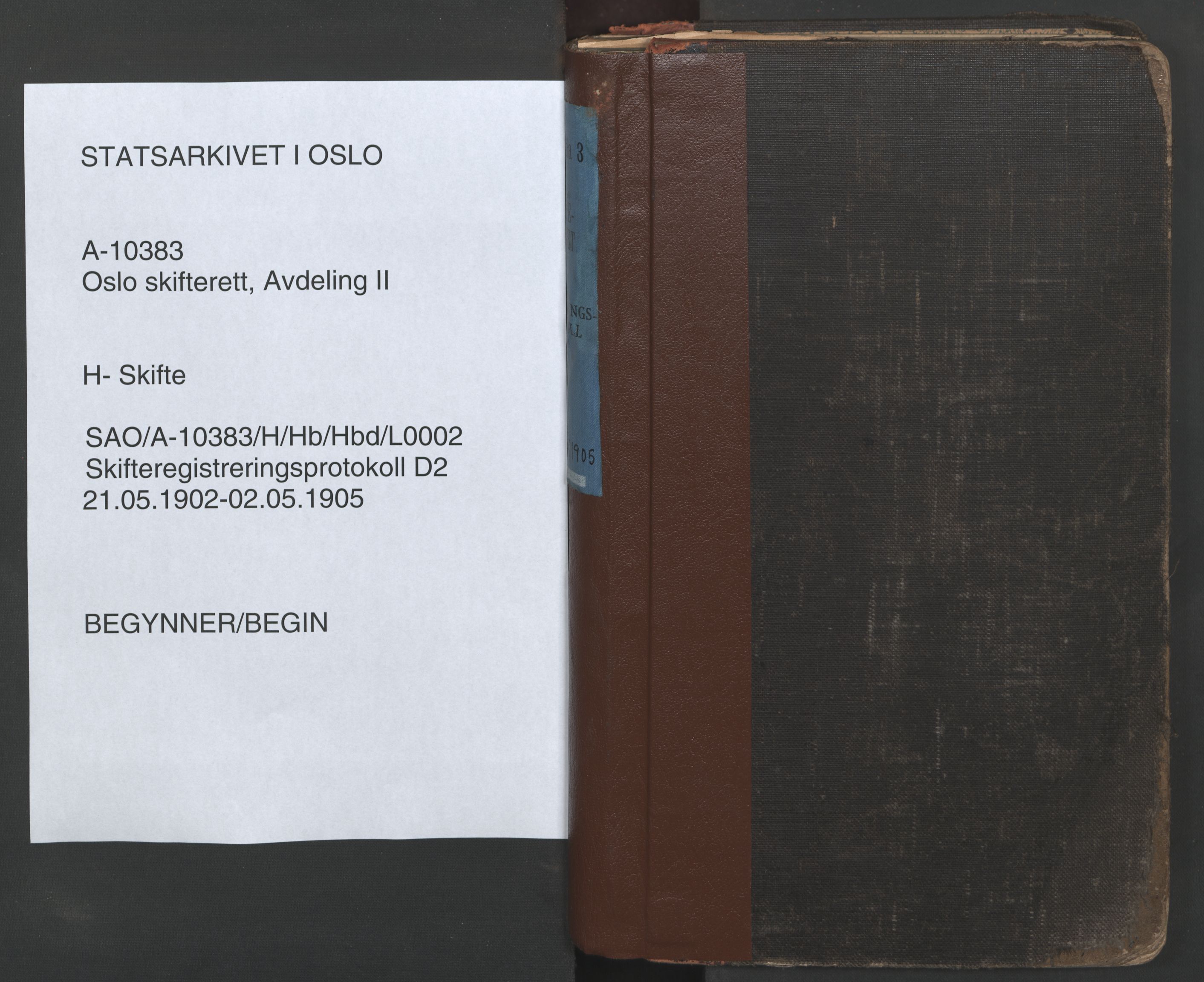 Oslo skifterett, SAO/A-10383/H/Hb/Hbd/L0002: Skifteregistreringsprotokoll, 1902-1905