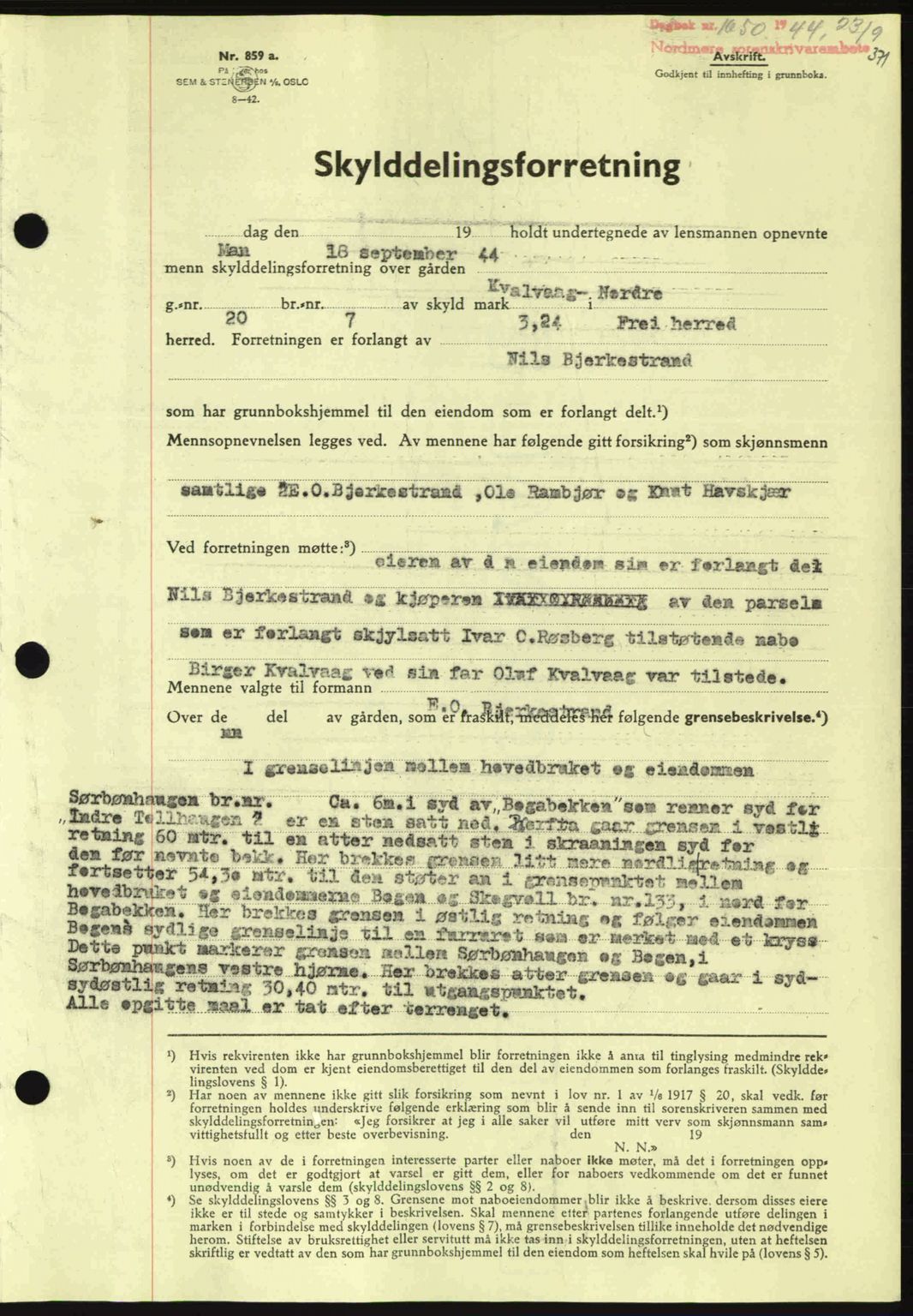 Nordmøre sorenskriveri, SAT/A-4132/1/2/2Ca: Pantebok nr. A98, 1944-1944, Dagboknr: 1650/1944