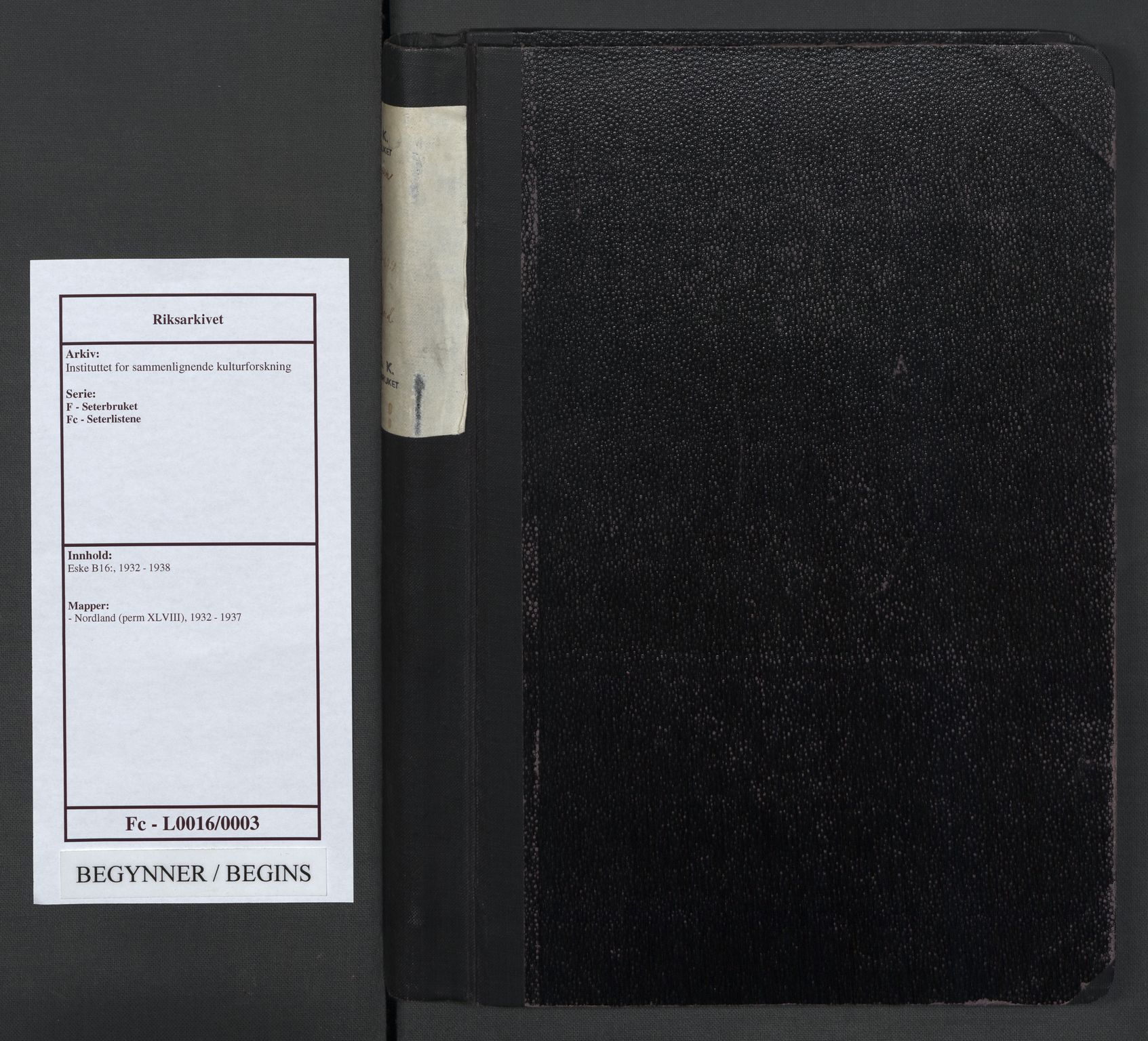 Instituttet for sammenlignende kulturforskning, AV/RA-PA-0424/F/Fc/L0016/0003: Eske B16: / Nordland (perm XLVIII), 1932-1937
