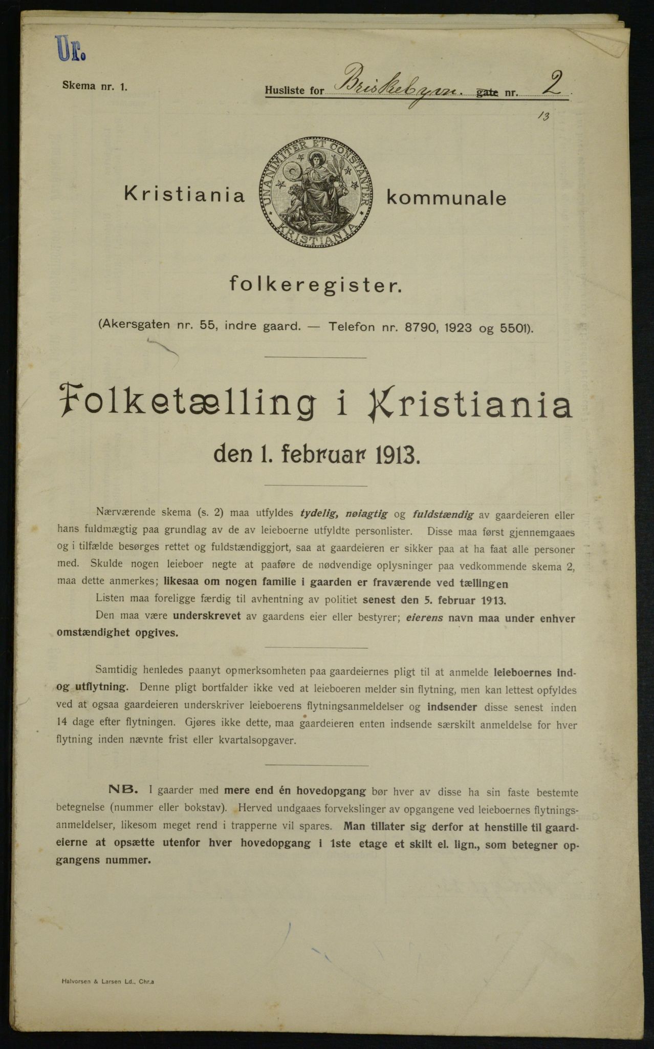 OBA, Kommunal folketelling 1.2.1913 for Kristiania, 1913, s. 9071