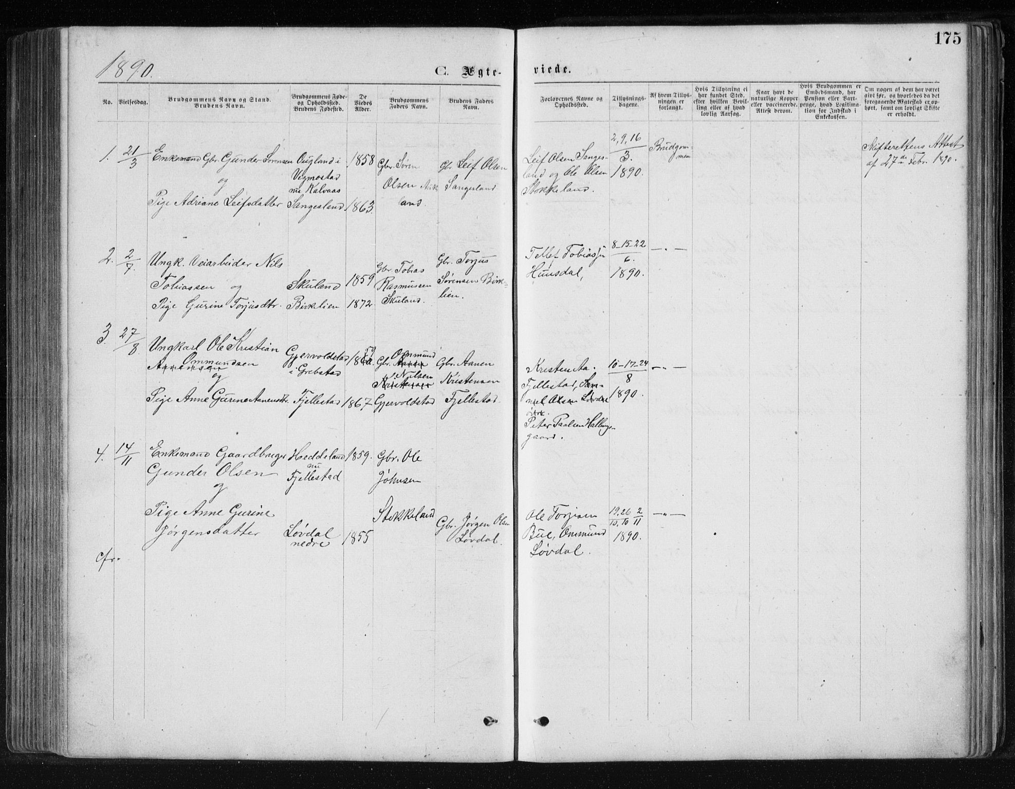 Holum sokneprestkontor, AV/SAK-1111-0022/F/Fb/Fbb/L0003: Klokkerbok nr. B 3, 1875-1898, s. 175