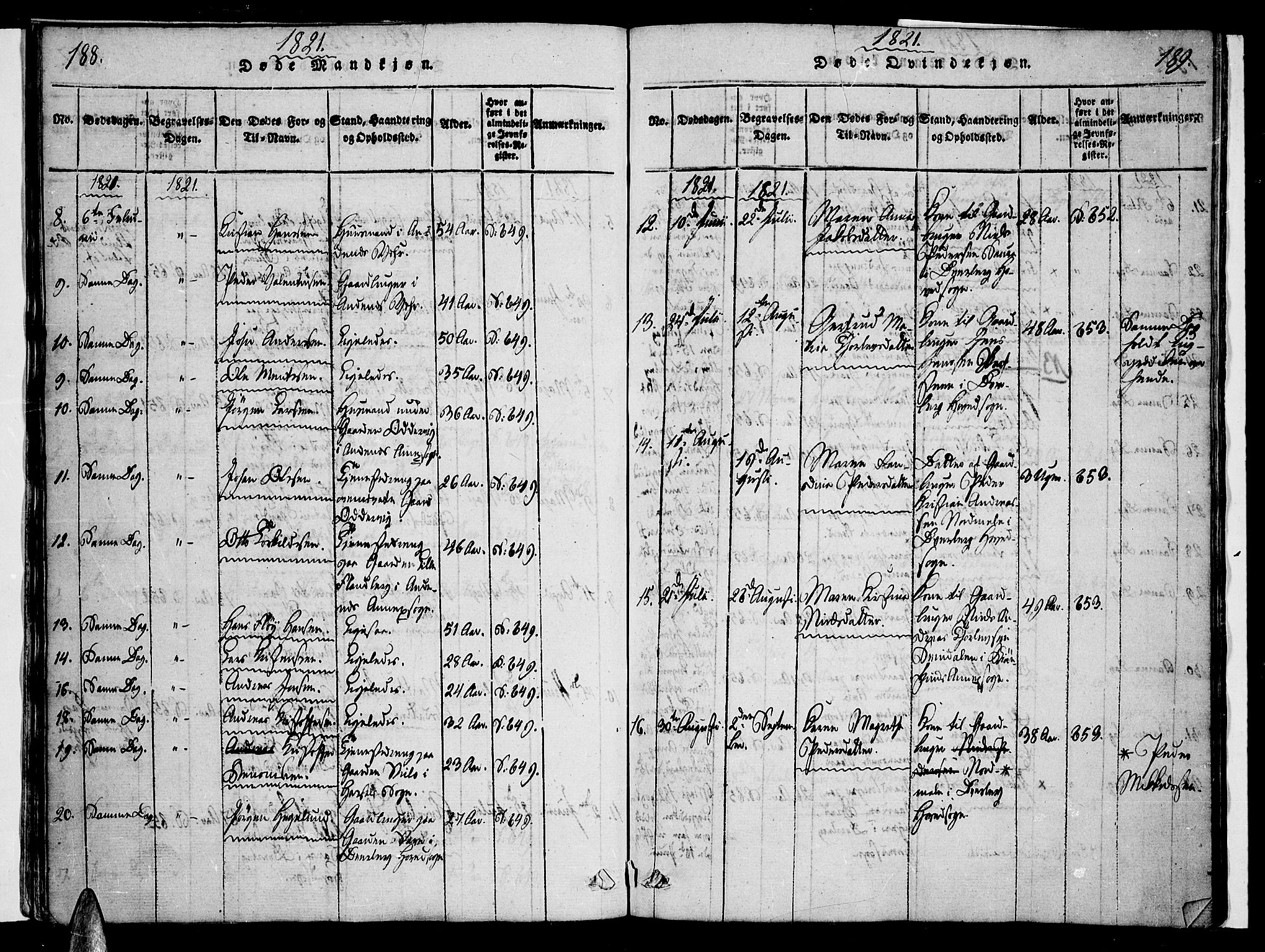 Ministerialprotokoller, klokkerbøker og fødselsregistre - Nordland, AV/SAT-A-1459/897/L1395: Ministerialbok nr. 897A03, 1820-1841, s. 188-189