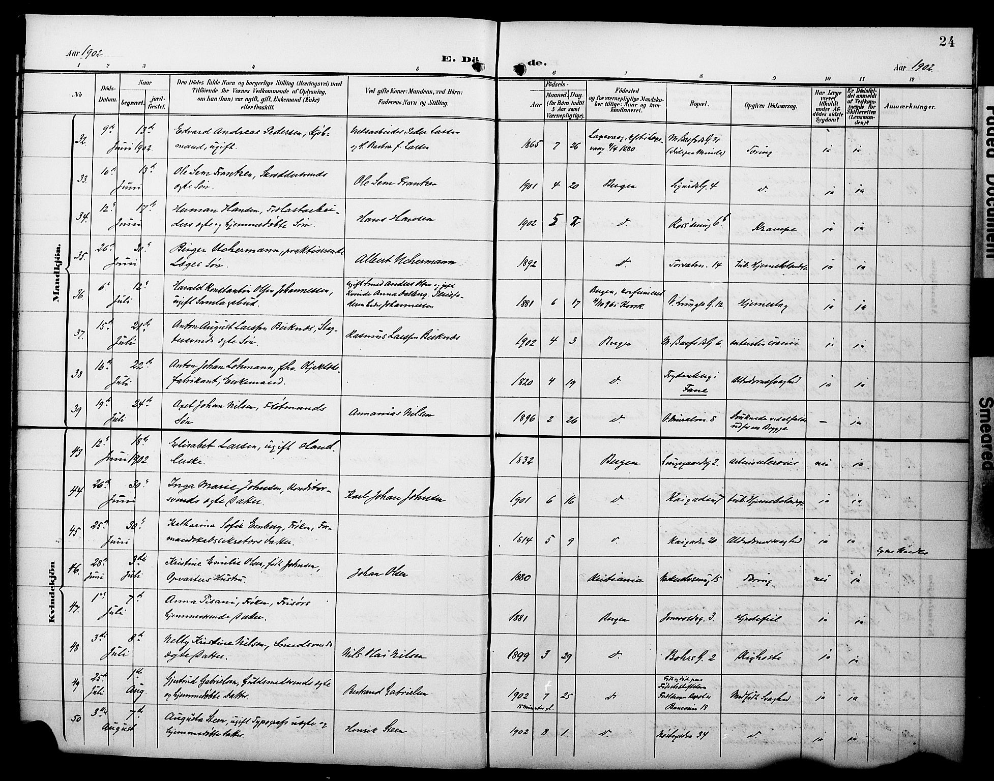 Domkirken sokneprestembete, AV/SAB-A-74801/H/Hab/L0042: Klokkerbok nr. E 6, 1900-1929, s. 24