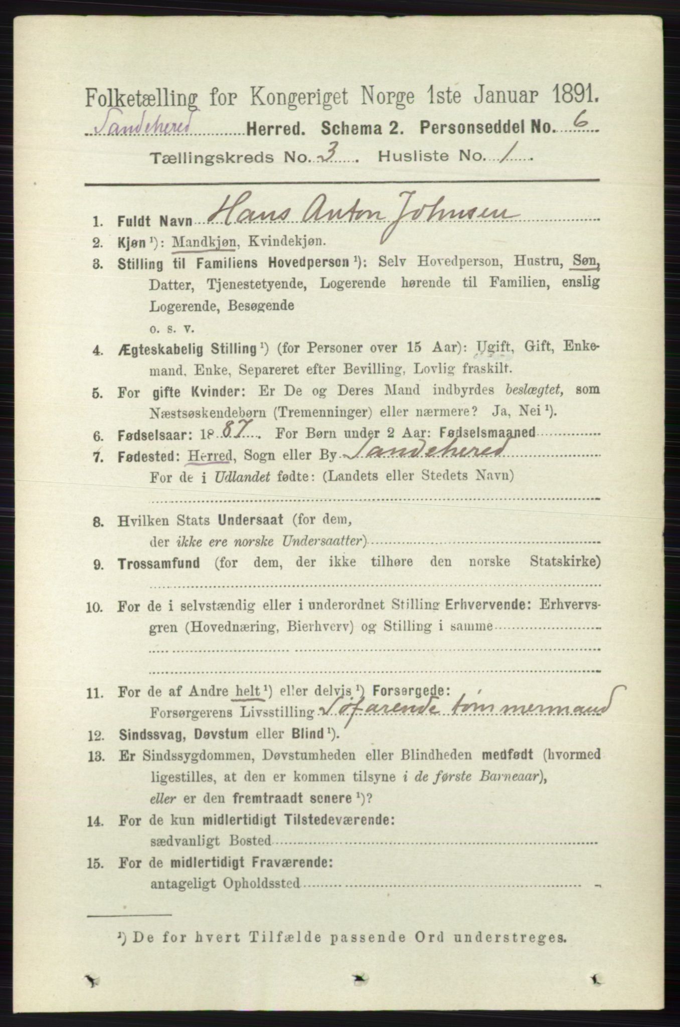 RA, Folketelling 1891 for 0724 Sandeherred herred, 1891, s. 1986