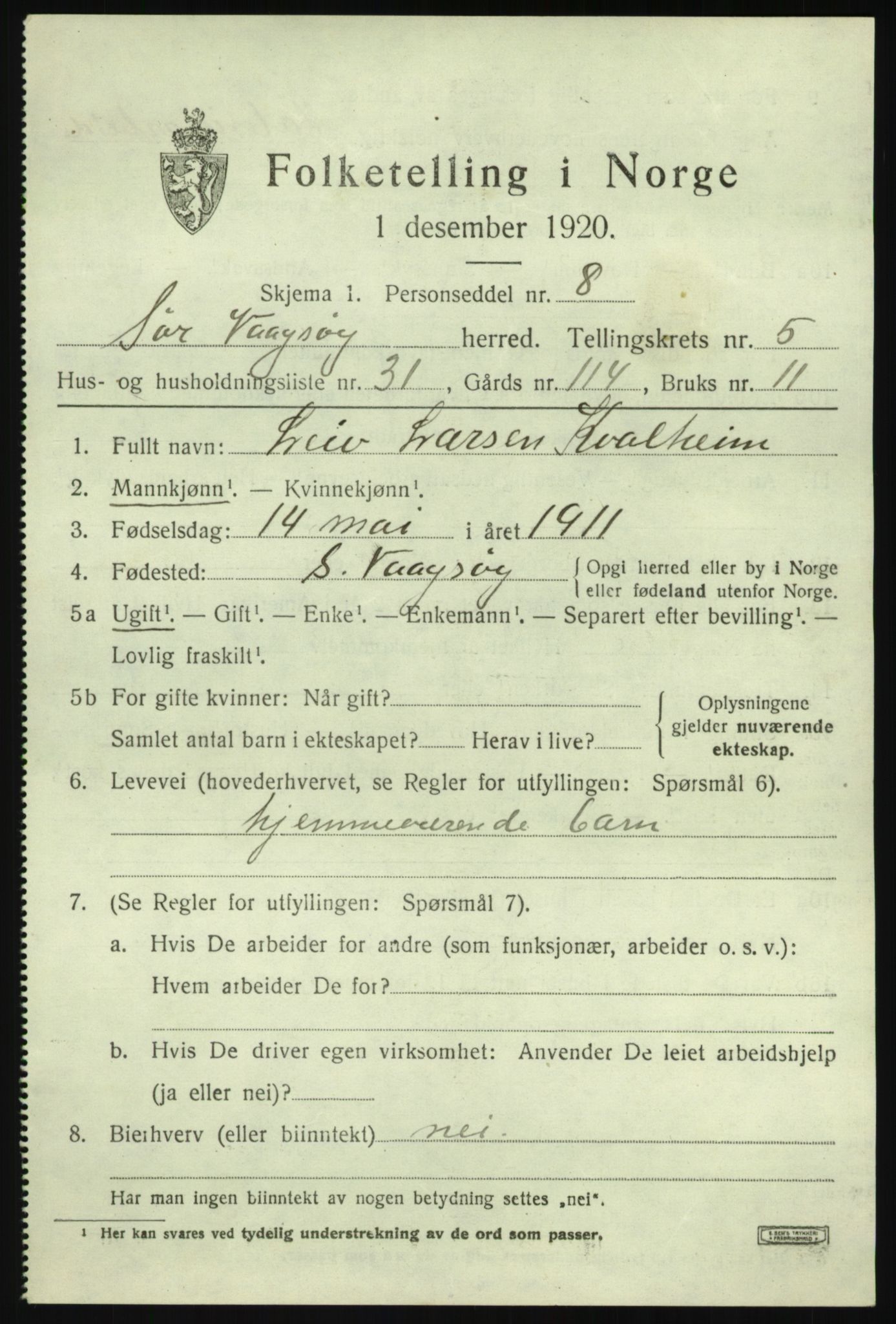 SAB, Folketelling 1920 for 1439 Sør-Vågsøy herred, 1920, s. 3204