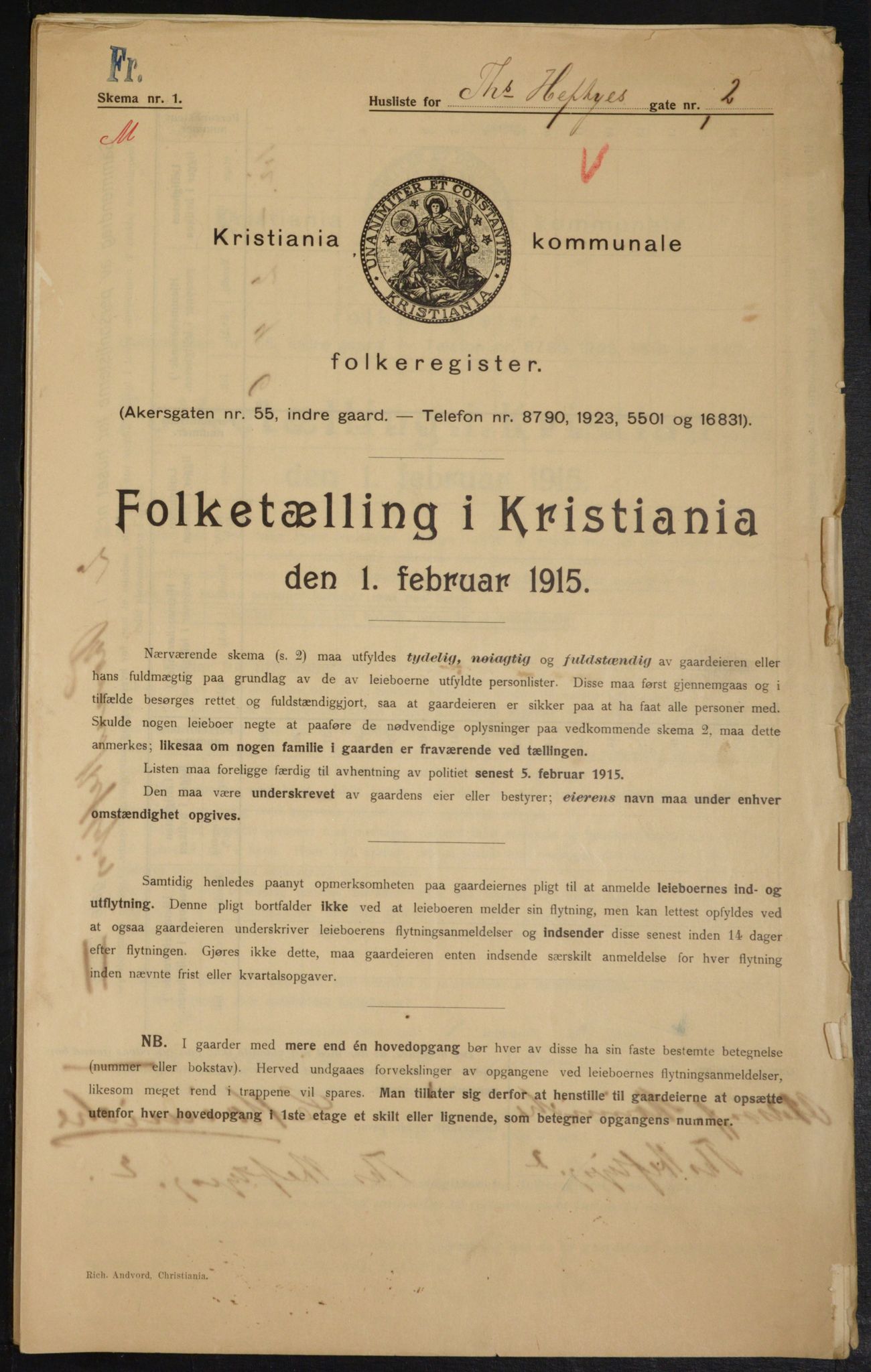 OBA, Kommunal folketelling 1.2.1915 for Kristiania, 1915, s. 109043