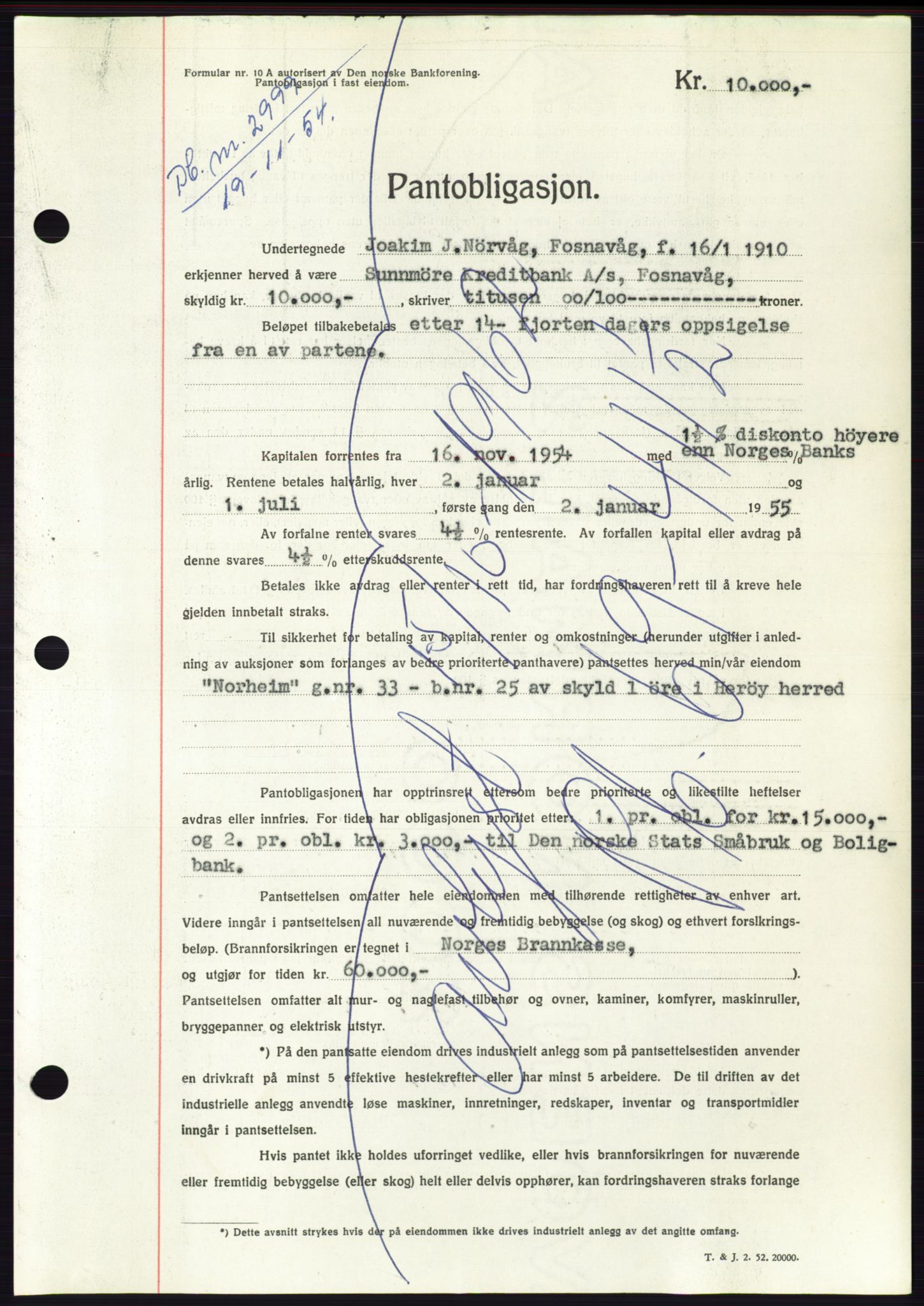 Søre Sunnmøre sorenskriveri, AV/SAT-A-4122/1/2/2C/L0126: Pantebok nr. 14B, 1954-1955, Dagboknr: 2999/1954