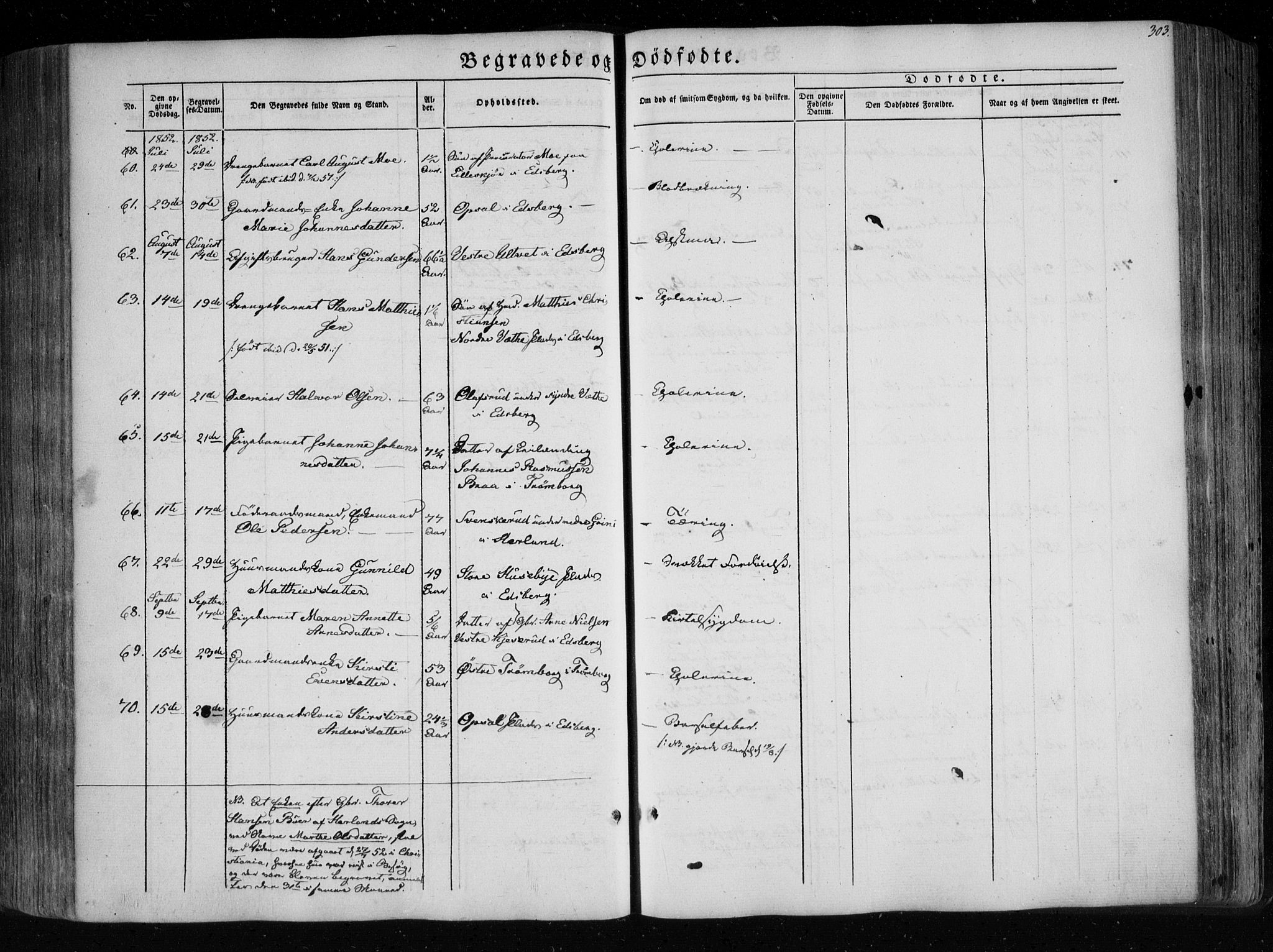 Eidsberg prestekontor Kirkebøker, AV/SAO-A-10905/F/Fa/L0009: Ministerialbok nr. I 9, 1849-1856, s. 303