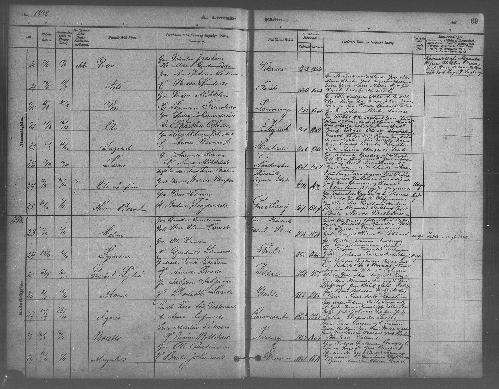 Stord sokneprestembete, AV/SAB-A-78201/H/Hab: Klokkerbok nr. A 2, 1879-1909, s. 69
