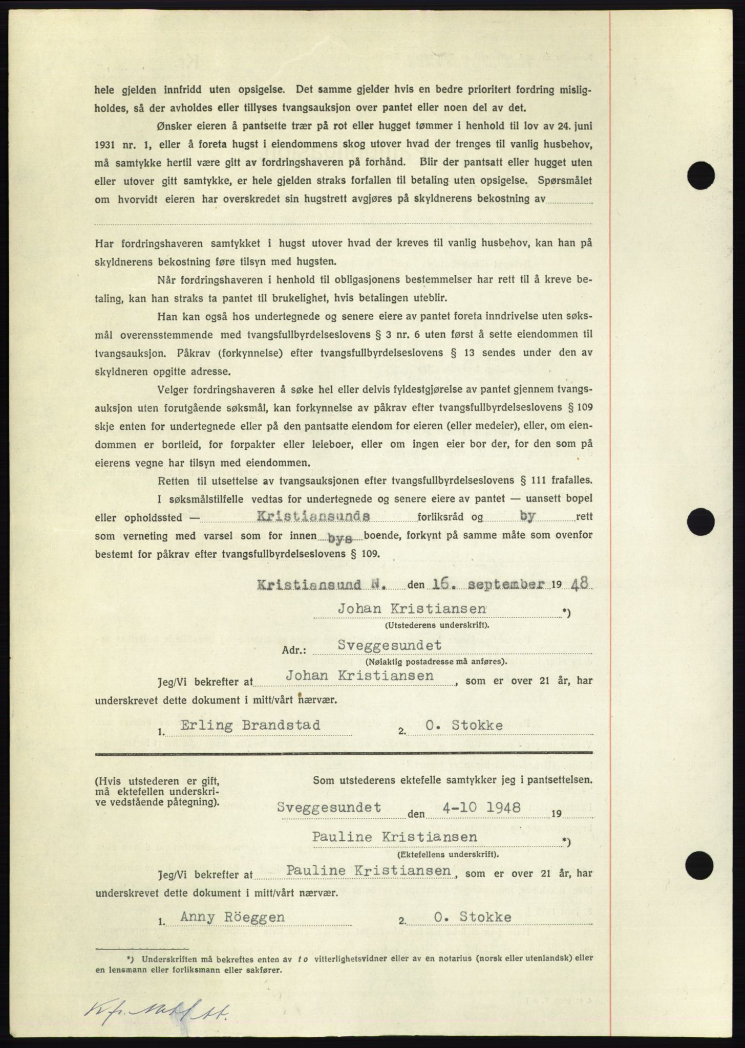 Nordmøre sorenskriveri, AV/SAT-A-4132/1/2/2Ca: Pantebok nr. B99, 1948-1948, Dagboknr: 2823/1948