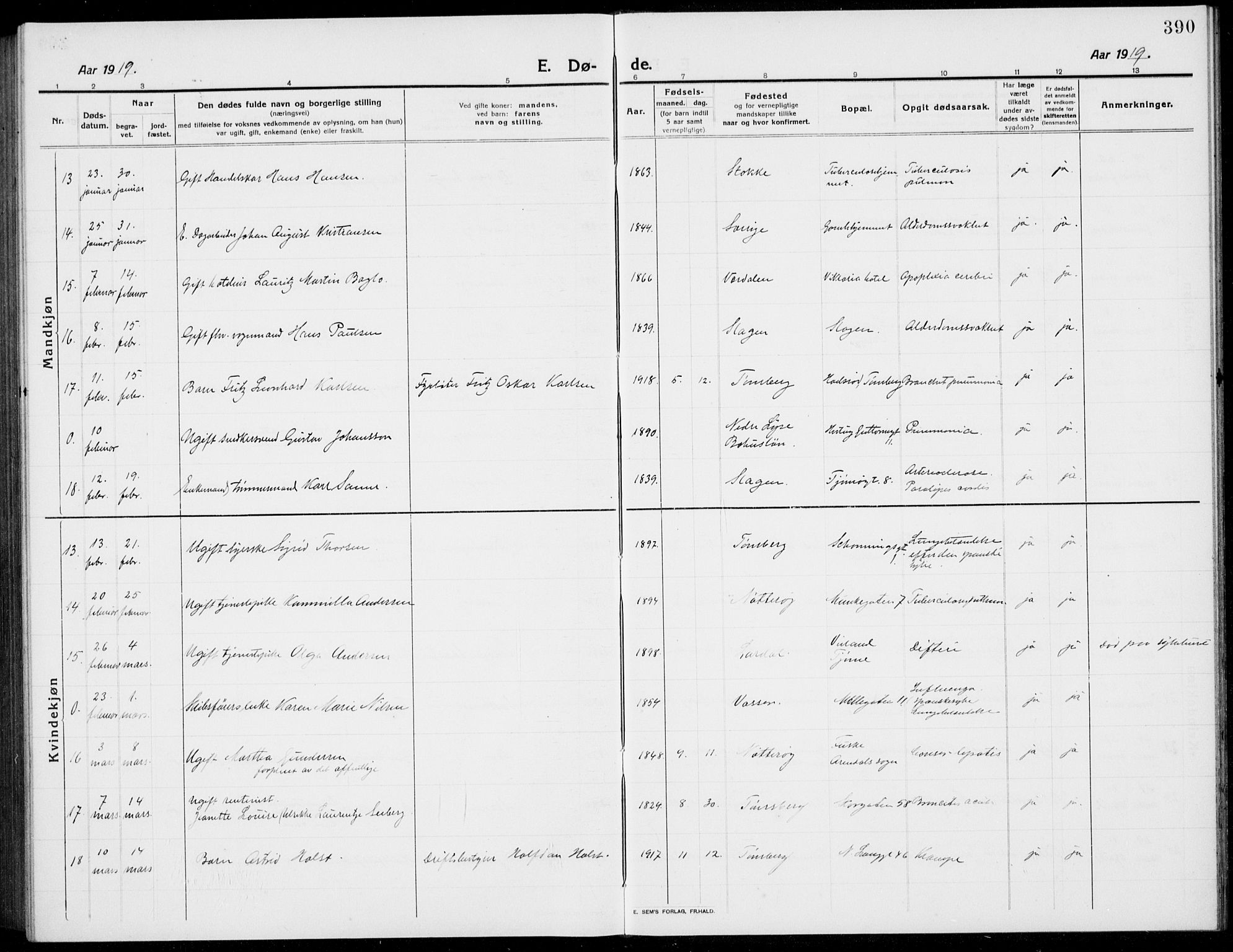 Tønsberg kirkebøker, AV/SAKO-A-330/G/Ga/L0009: Klokkerbok nr. 9, 1913-1920, s. 390