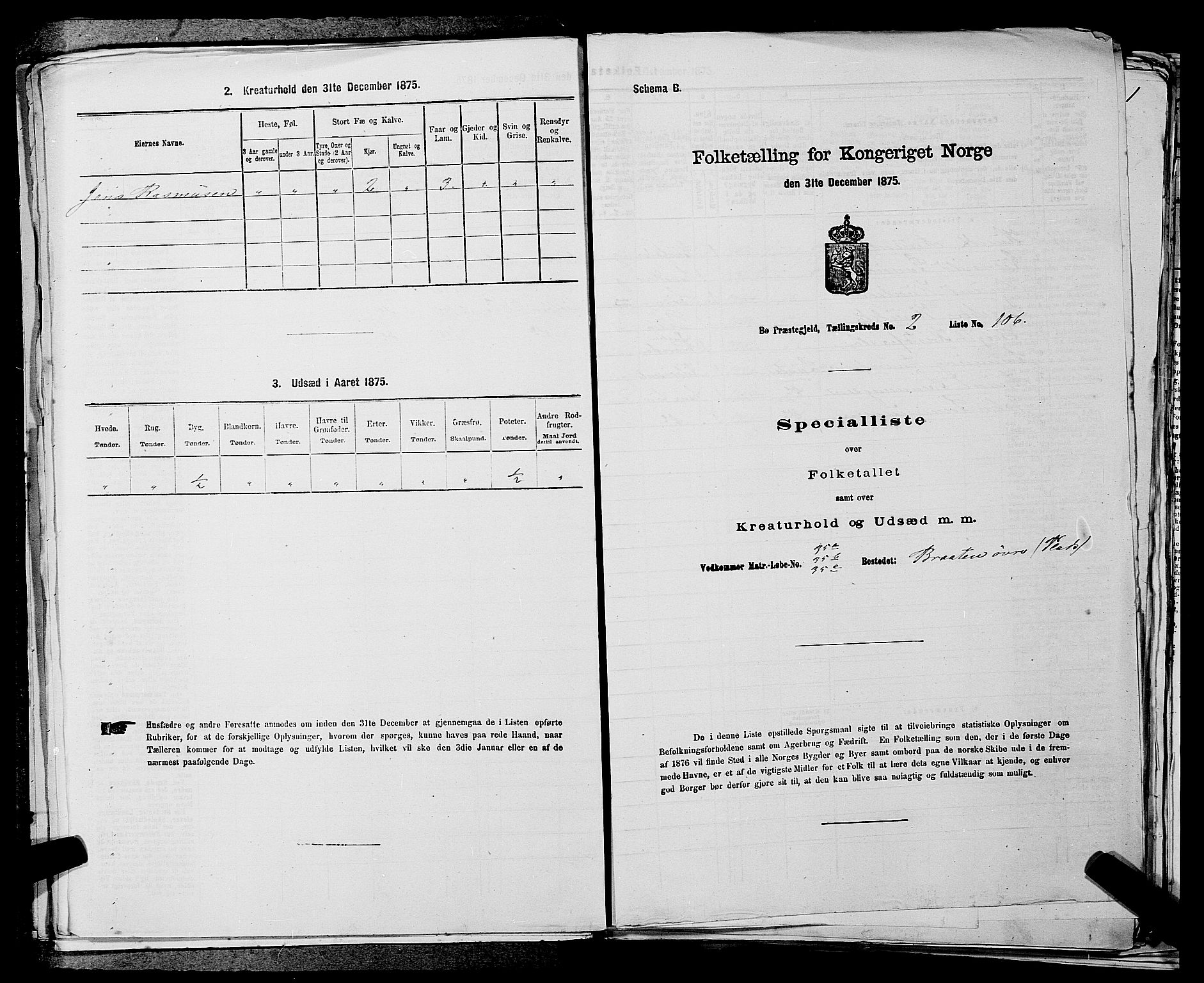 SAKO, Folketelling 1875 for 0821P Bø prestegjeld, 1875, s. 354