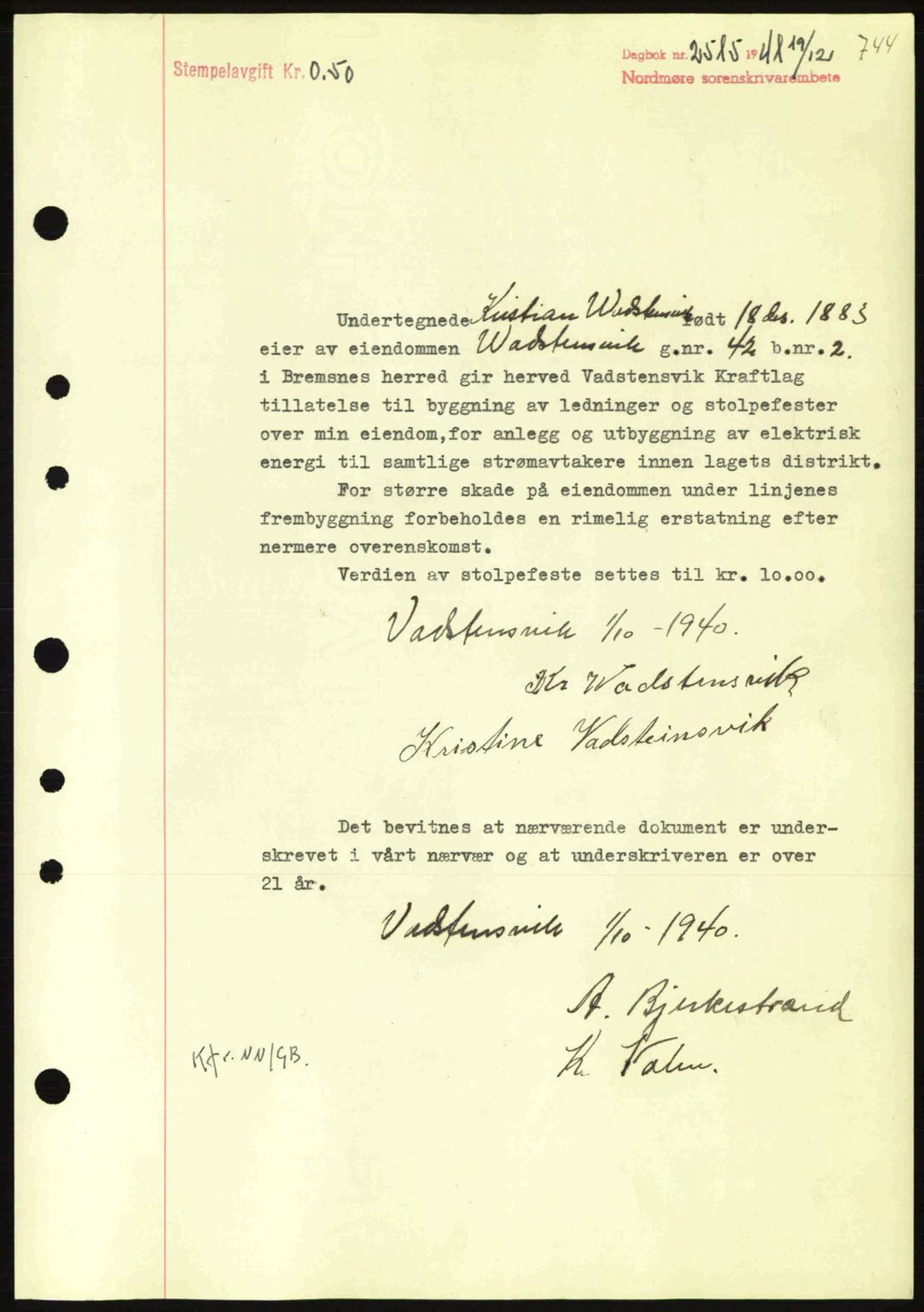Nordmøre sorenskriveri, SAT/A-4132/1/2/2Ca: Pantebok nr. B88, 1941-1942, Dagboknr: 2515/1941