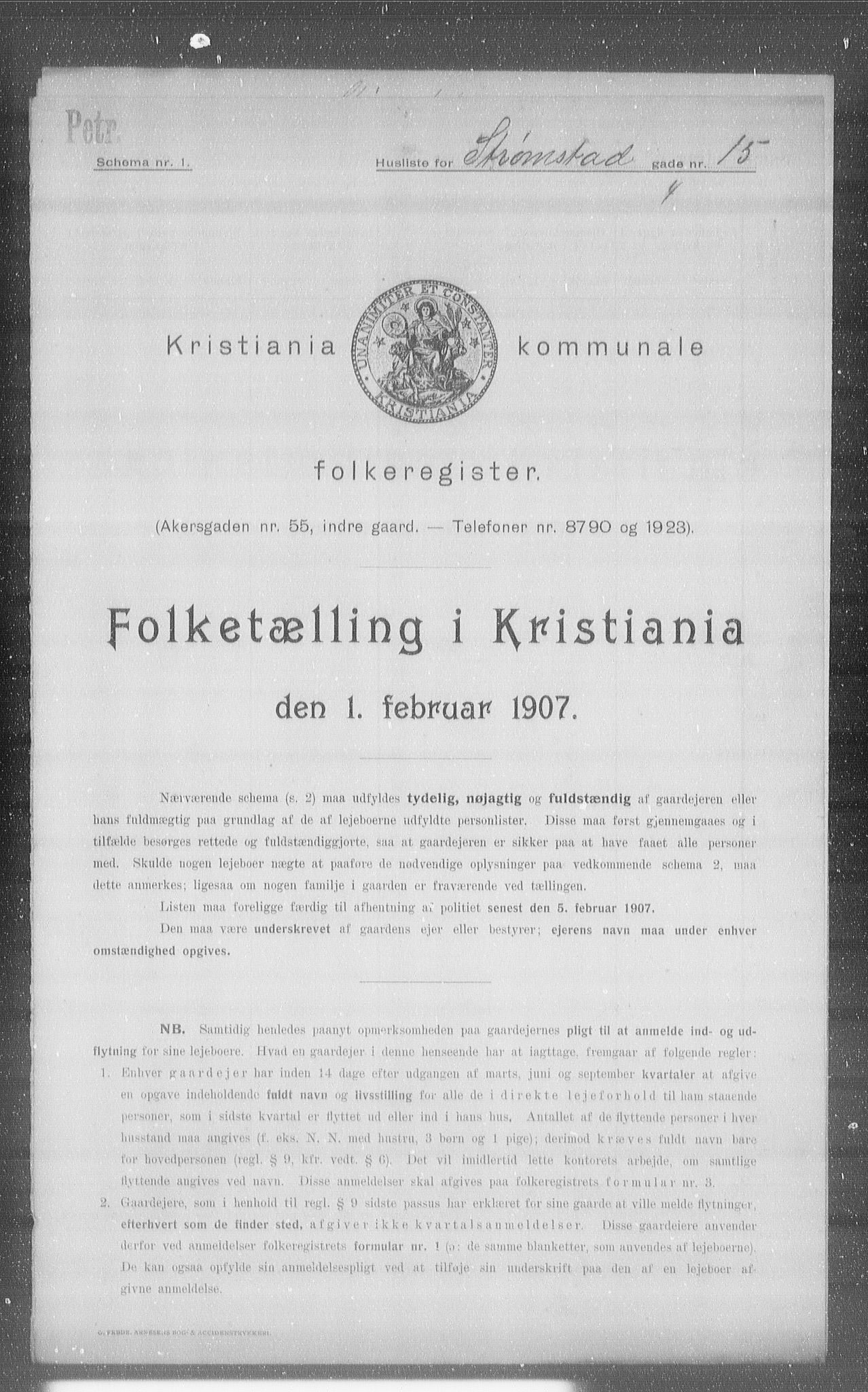OBA, Kommunal folketelling 1.2.1907 for Kristiania kjøpstad, 1907, s. 52906