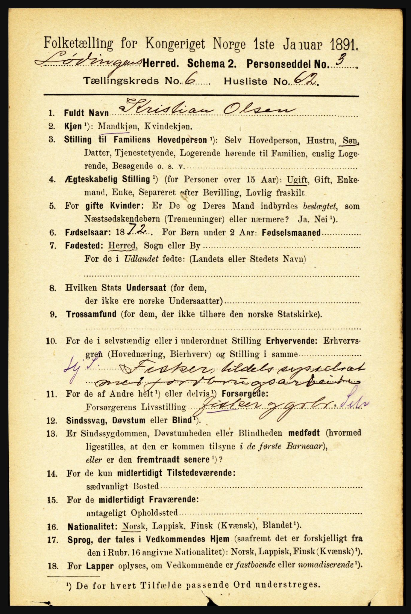 RA, Folketelling 1891 for 1851 Lødingen herred, 1891, s. 3136