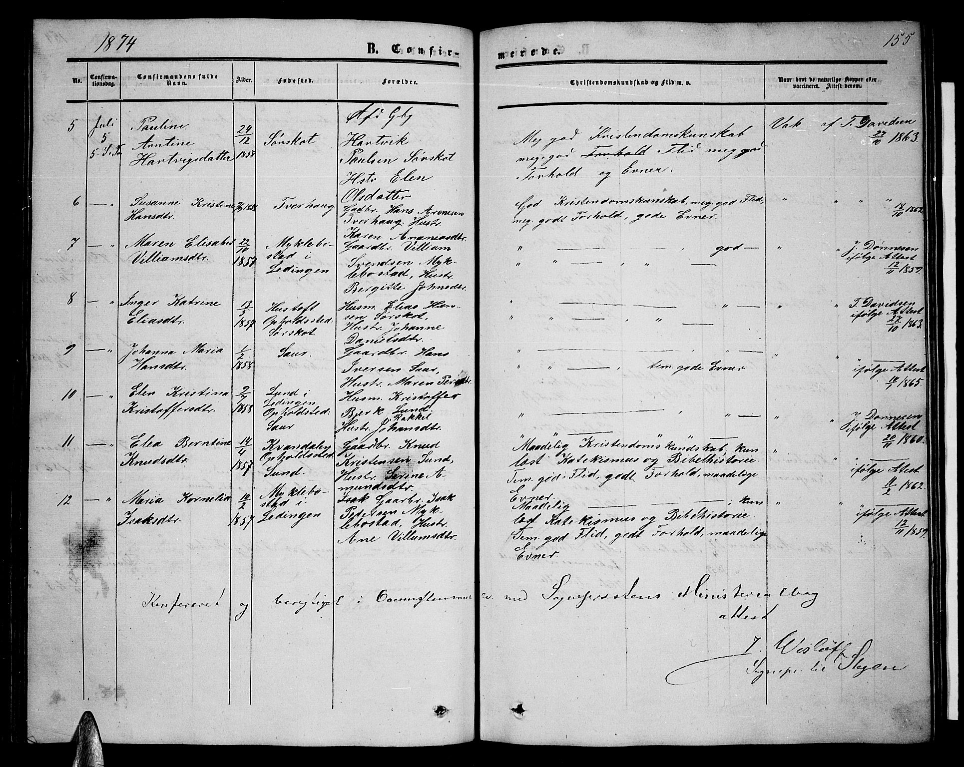 Ministerialprotokoller, klokkerbøker og fødselsregistre - Nordland, AV/SAT-A-1459/857/L0827: Klokkerbok nr. 857C02, 1852-1879, s. 155