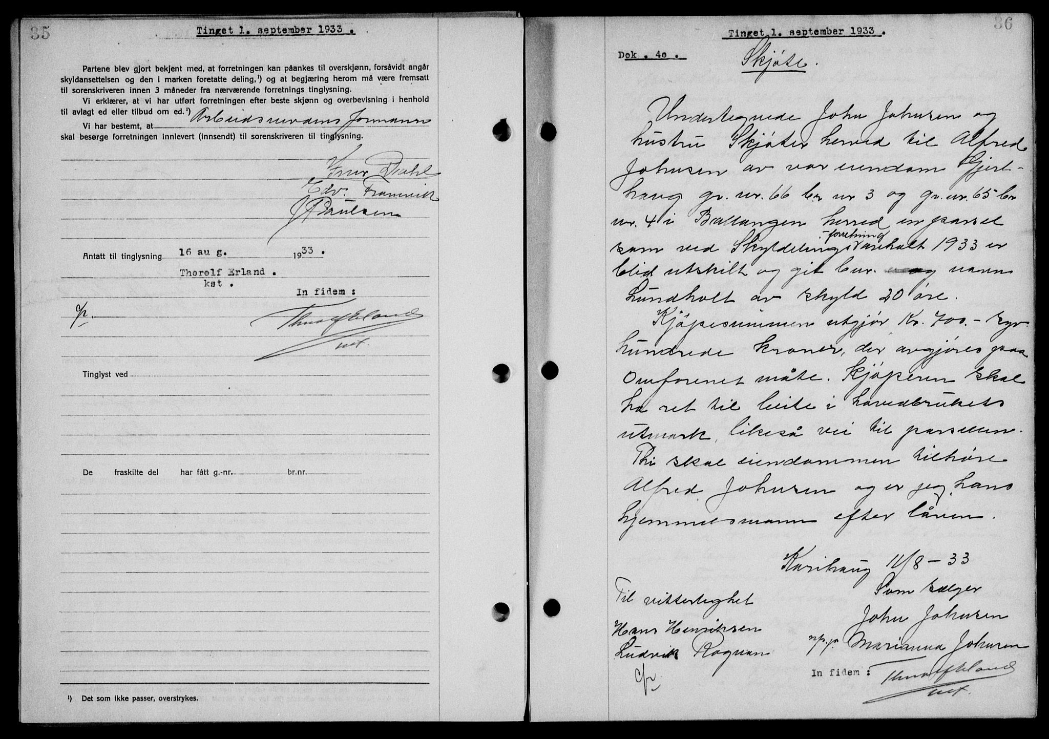 Steigen og Ofoten sorenskriveri, SAT/A-0030/1/2/2C/L0023/0002: Pantebok nr. 26-II og 27, 1933-1934, Tingl.dato: 01.09.1933