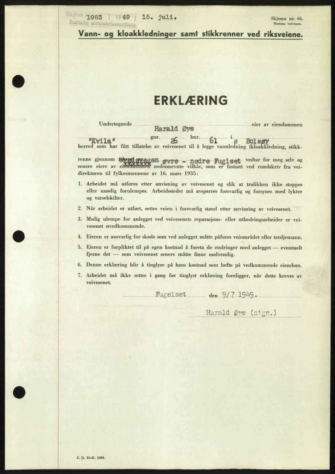 Romsdal sorenskriveri, AV/SAT-A-4149/1/2/2C: Pantebok nr. A30, 1949-1949, Dagboknr: 1983/1949