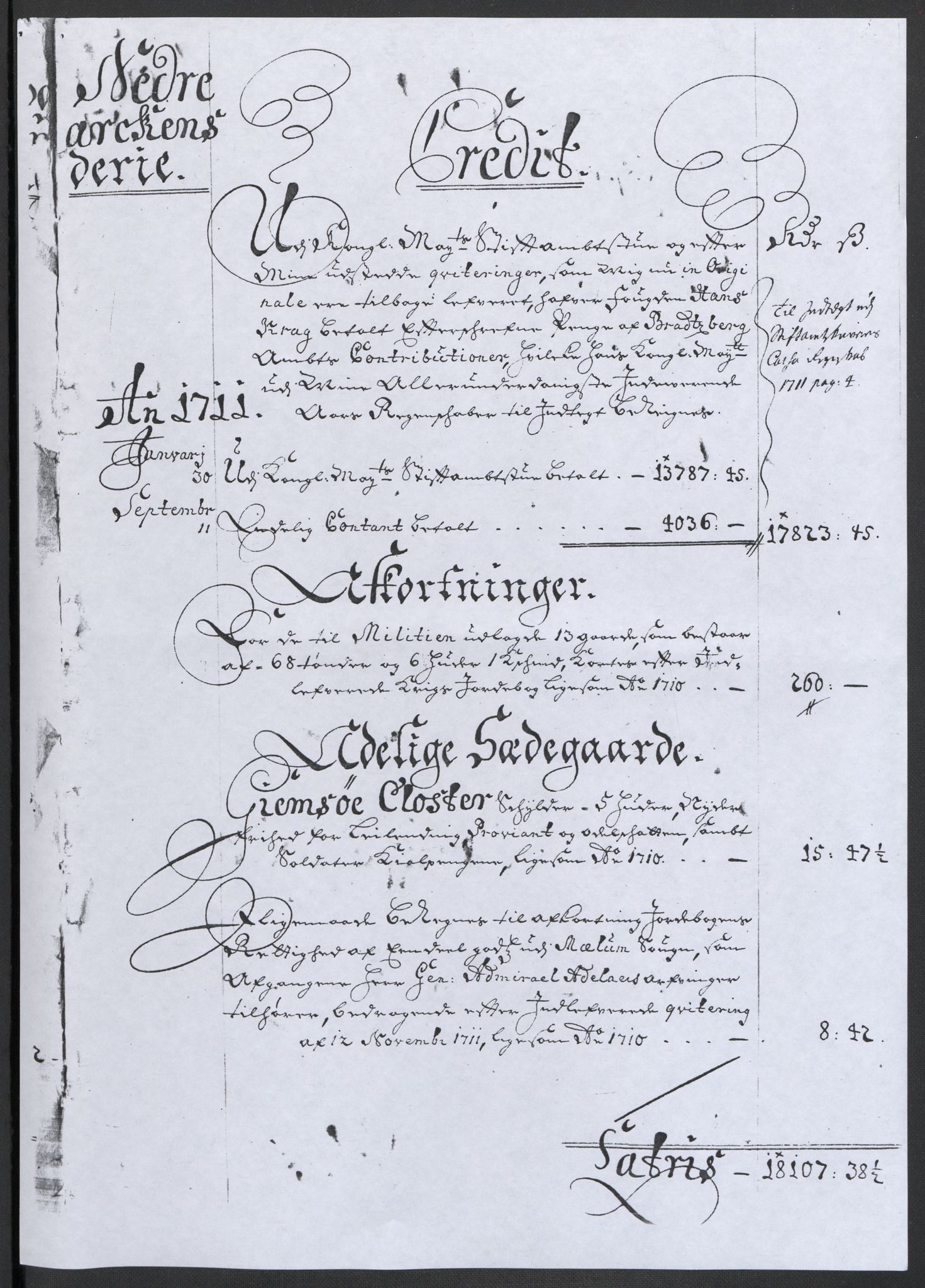 Rentekammeret inntil 1814, Reviderte regnskaper, Fogderegnskap, AV/RA-EA-4092/R36/L2120: Fogderegnskap Øvre og Nedre Telemark og Bamble, 1711, s. 6