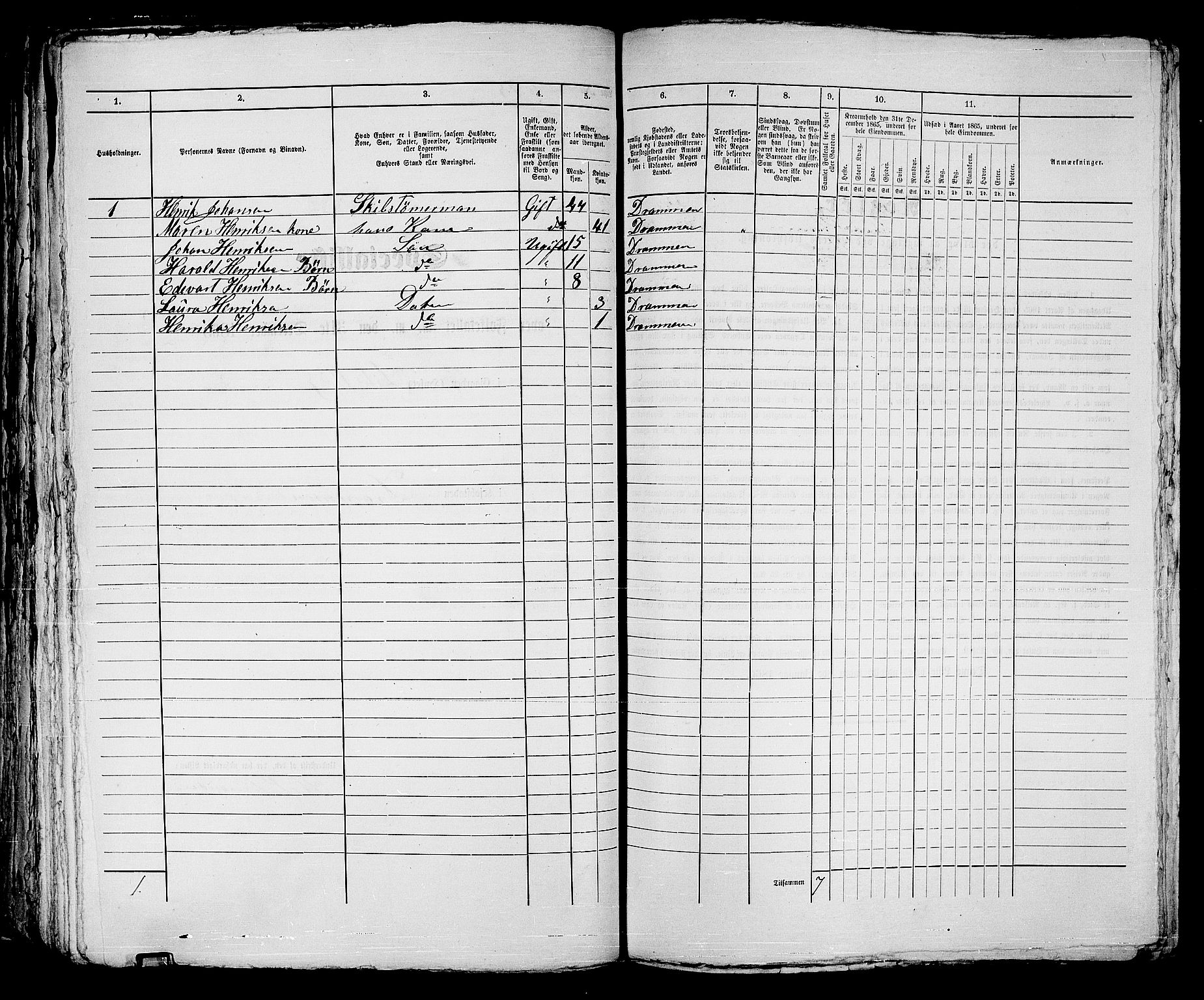 RA, Folketelling 1865 for 0602bP Strømsø prestegjeld i Drammen kjøpstad, 1865, s. 166