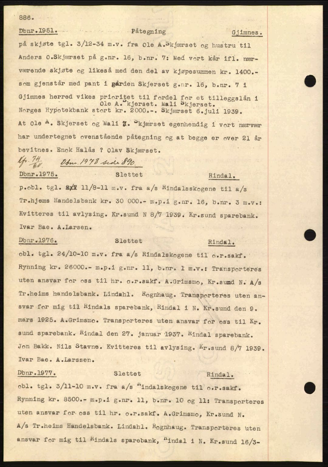 Nordmøre sorenskriveri, SAT/A-4132/1/2/2Ca: Pantebok nr. C80, 1936-1939, Dagboknr: 1951/1939