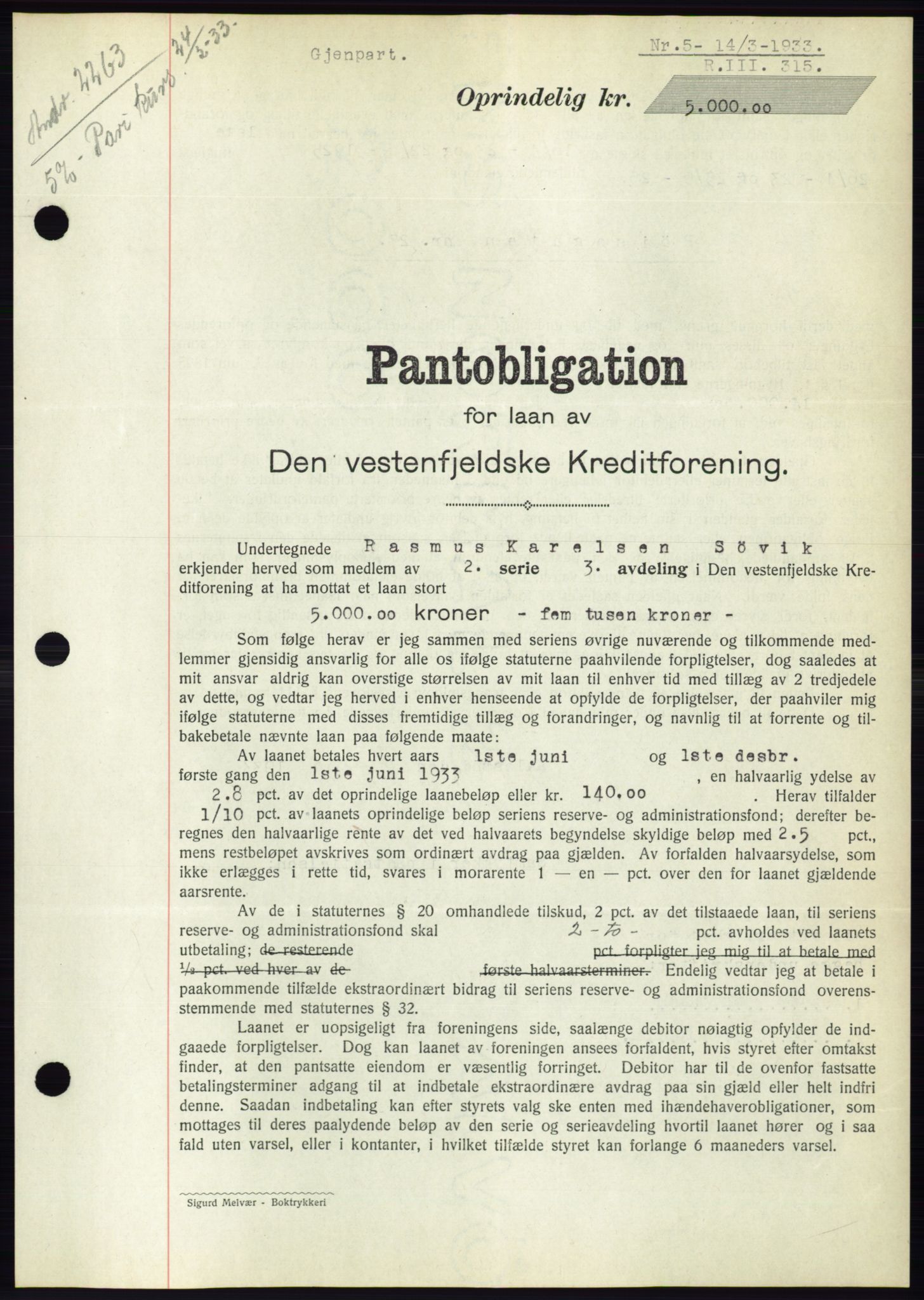 Ålesund byfogd, AV/SAT-A-4384: Pantebok nr. 30, 1932-1933, Tingl.dato: 14.03.1933