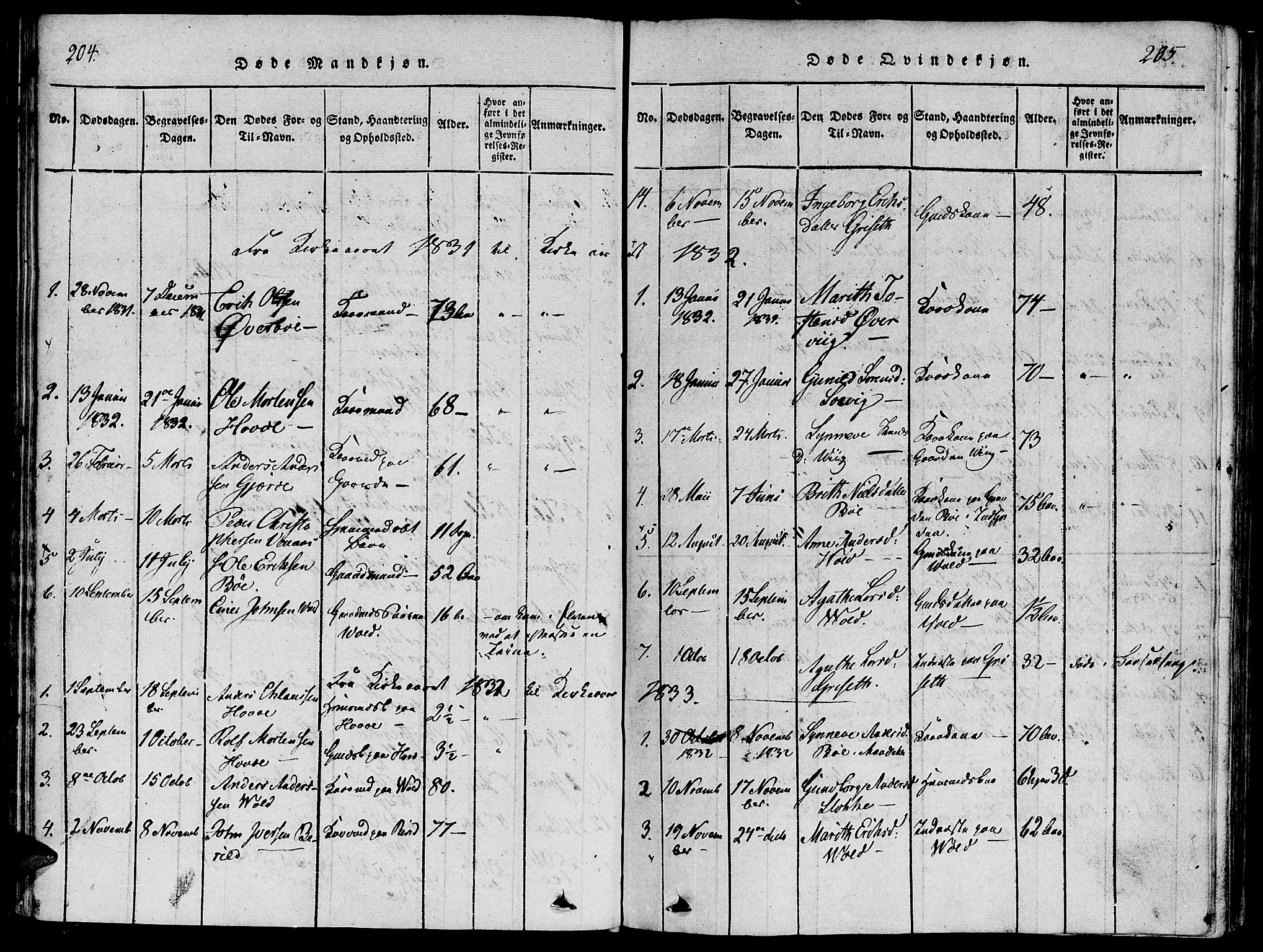 Ministerialprotokoller, klokkerbøker og fødselsregistre - Møre og Romsdal, SAT/A-1454/543/L0561: Ministerialbok nr. 543A01, 1818-1853, s. 204-205