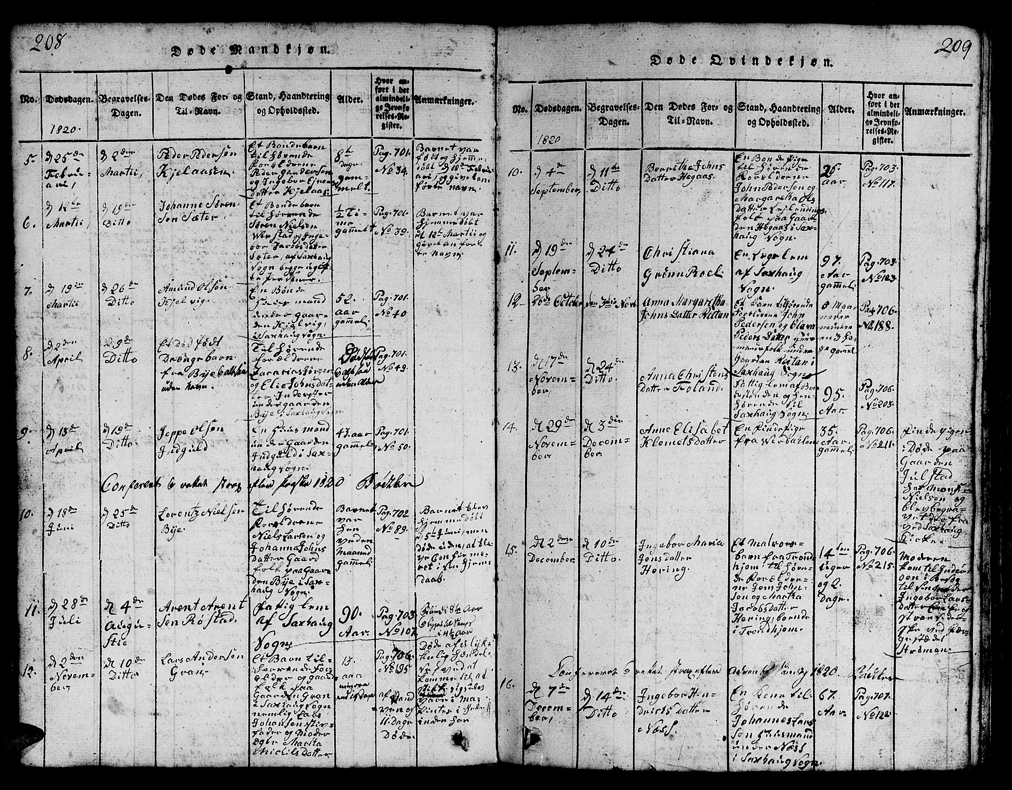 Ministerialprotokoller, klokkerbøker og fødselsregistre - Nord-Trøndelag, SAT/A-1458/730/L0298: Klokkerbok nr. 730C01, 1816-1849, s. 208-209