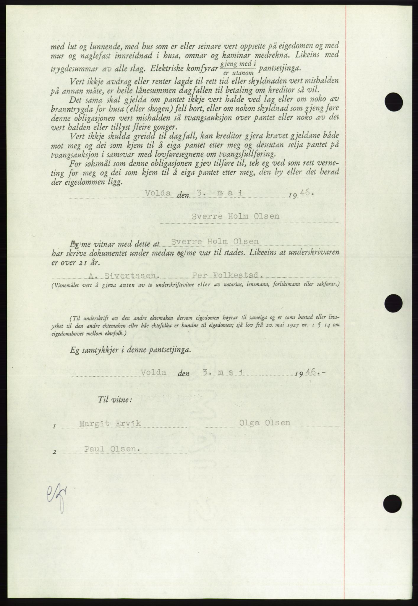 Søre Sunnmøre sorenskriveri, AV/SAT-A-4122/1/2/2C/L0114: Pantebok nr. 1-2B, 1943-1947, Dagboknr: 432/1946