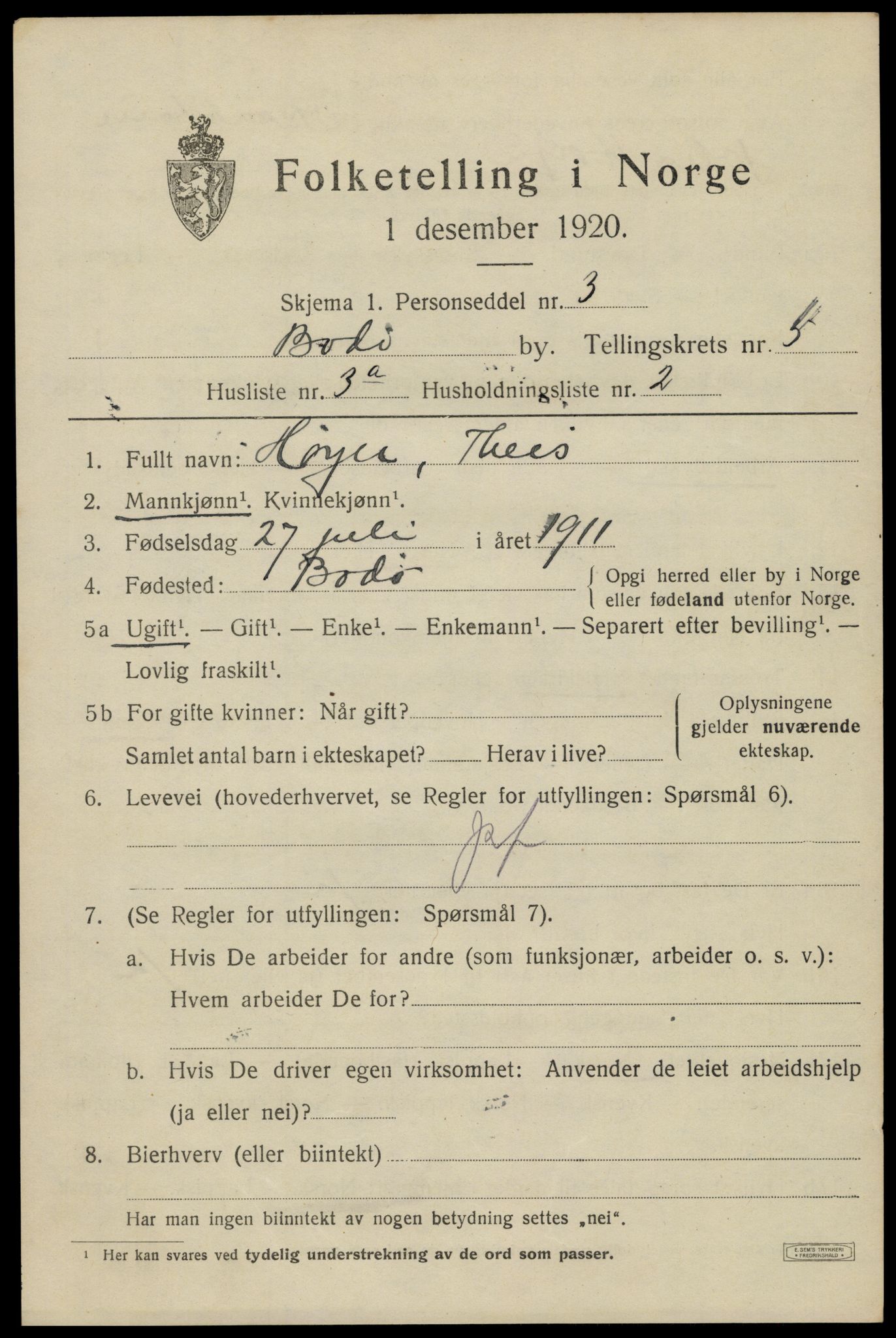 SAT, Folketelling 1920 for 1804 Bodø kjøpstad, 1920, s. 8505