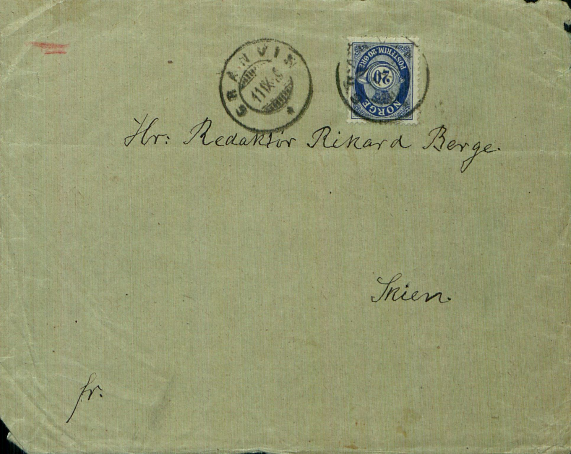 Rikard Berge, TEMU/TGM-A-1003/F/L0014/0040: 471-512 / 510 Brev til Berge frå Hankenæs + oppskrifter som H. kallar for sine, 1915-1917, s. 1