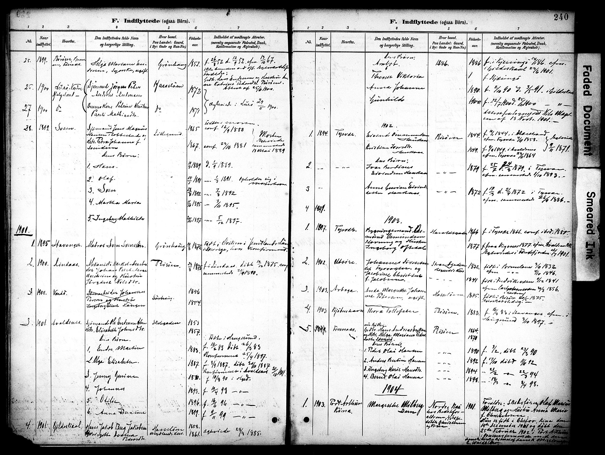 Haugesund sokneprestkontor, AV/SAST-A -101863/H/Ha/Haa/L0006: Ministerialbok nr. A 6, 1891-1907, s. 240
